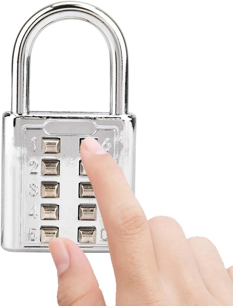 Padlock, Lock Tactile Button Combination Padlock, 10 Button Combination Padlock, 10 Digit Push Button Combination Padlock, 5 Locking Mechanism Bit Key Lock for Luggage, Cabinet image number 2
