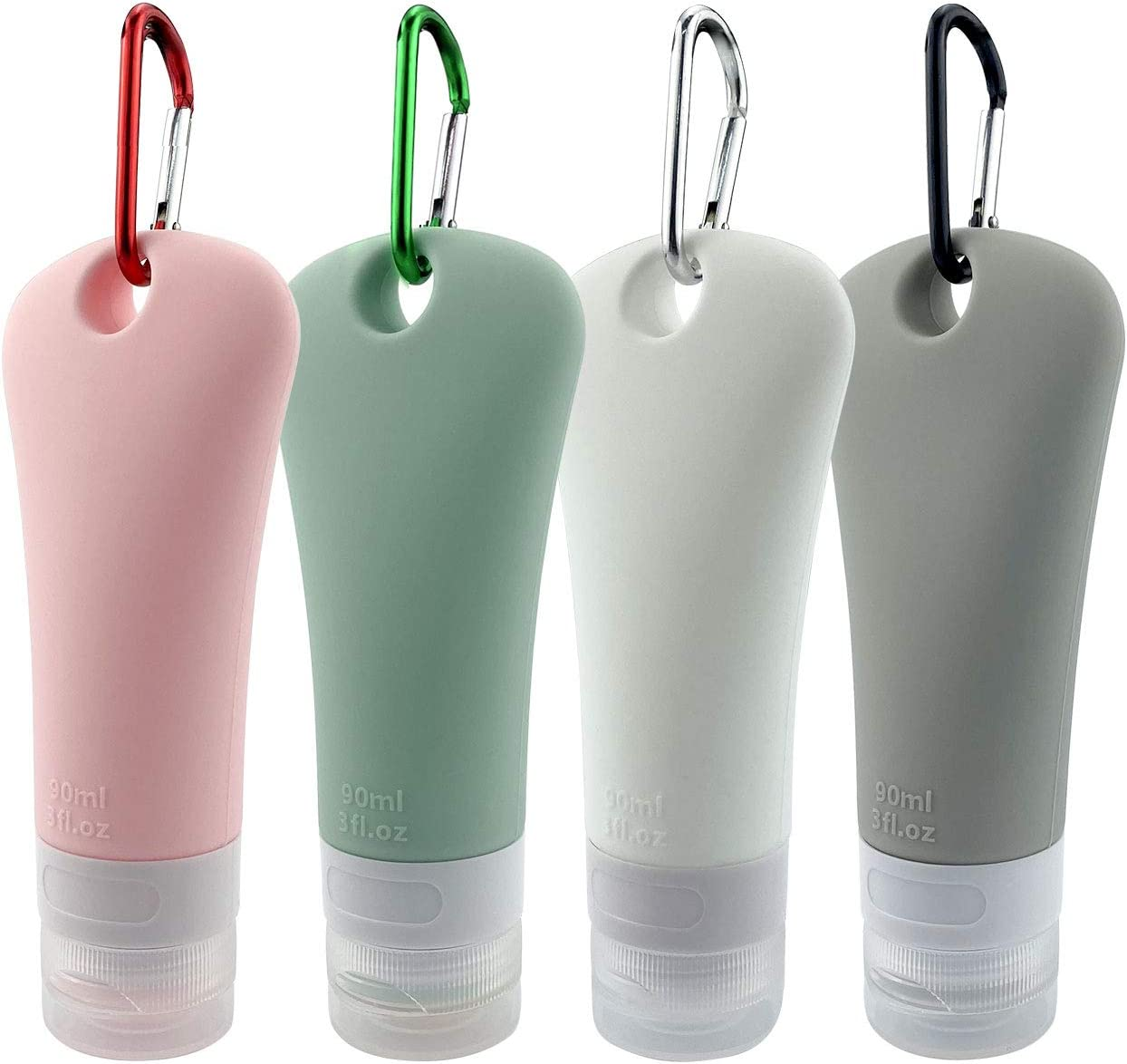 Aoyeious Silicone Travel Bottles Set, Leak Proof Squeezable Portable Tubes Travel Size Toiletries Containers, Travel Tube Sets Cosmetic Toiletry Containers for Shampoo Lotion Soap- 4 Pack (3 Fl. Oz),