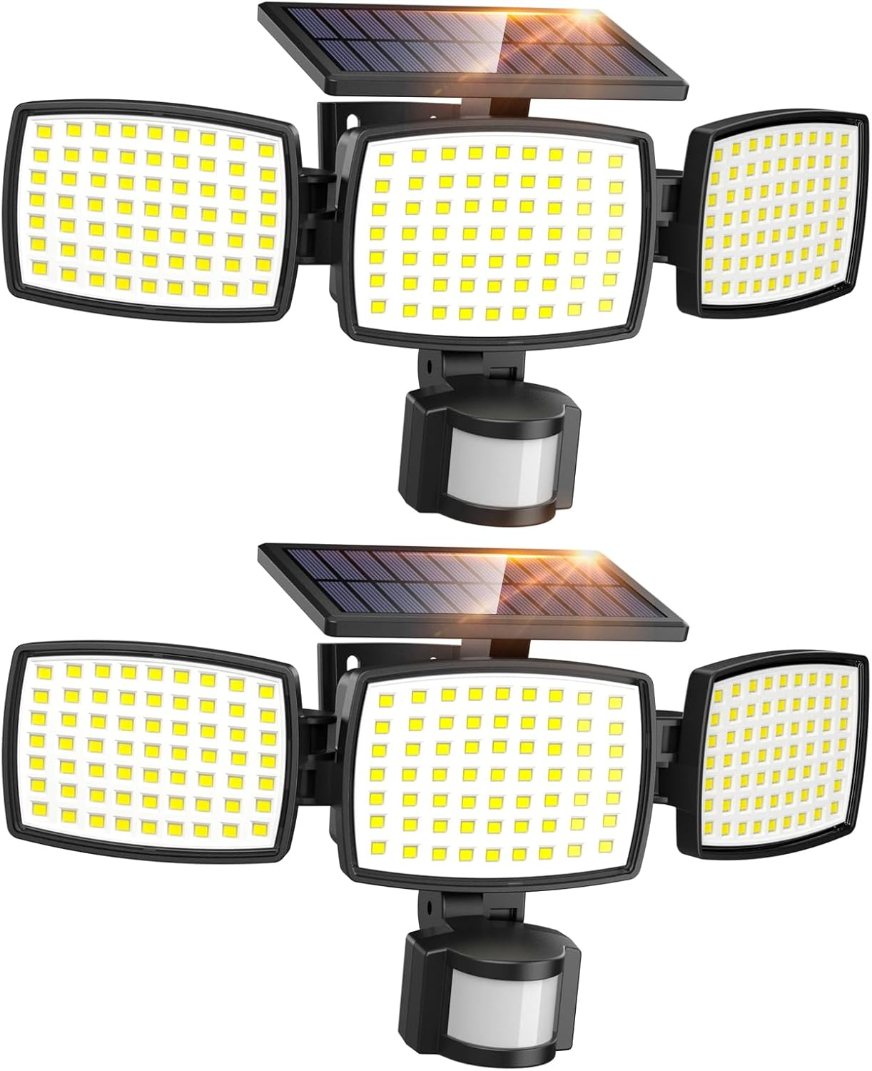 Quntis Solar Motion Sensor Lights 2 Pack,189 LED Security Flood Lights with 3 Adjustable Heads, IP65 Waterproof Outdoor Solar Fence Lights for Garden Wall Door Yard Pathway Patio image number 1