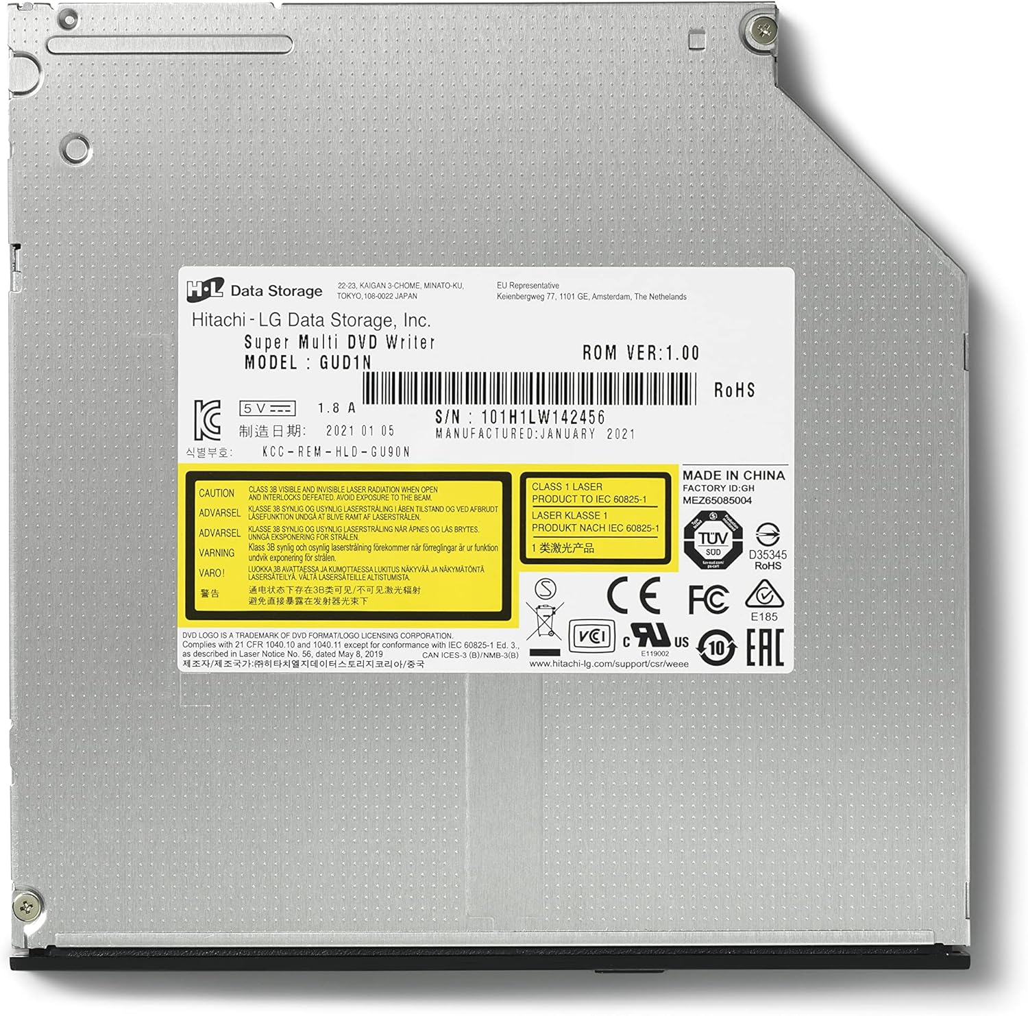 Hitachi-Lg GUD1N Internal DVD Drive, Slim 9.5 Mm DVD Player/Writer for Laptop/Desktop PC, Windows 10 Compatible, 8X Read/Write Speed - Black image number 2