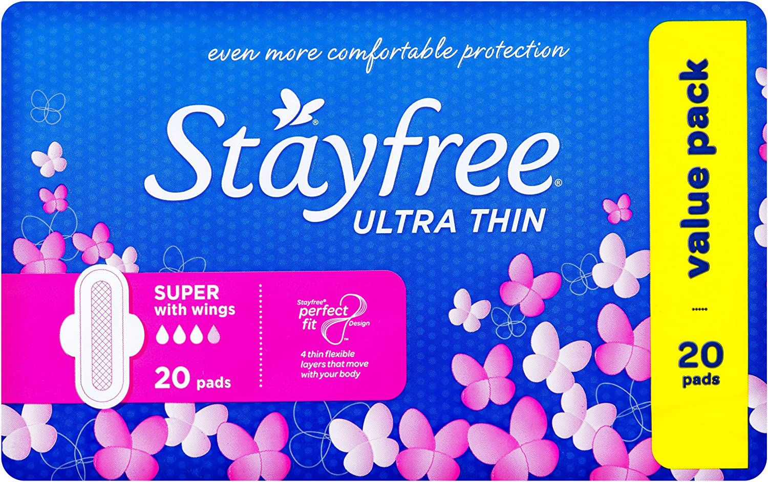 Stayfree Ultra Thin Super Pads with Wings 20 Pack image number 1