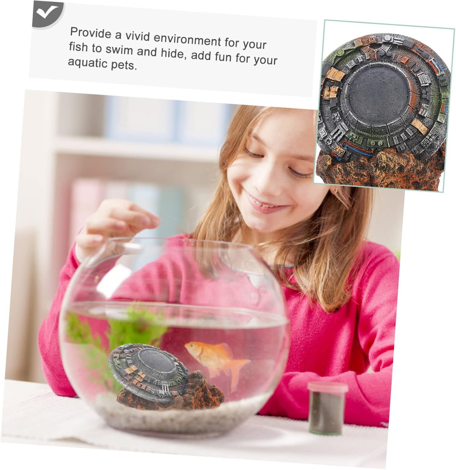 Aquarium Supply Resin Ornament Spaceship Fade-Resistant Safe for Pet Fish image number 2