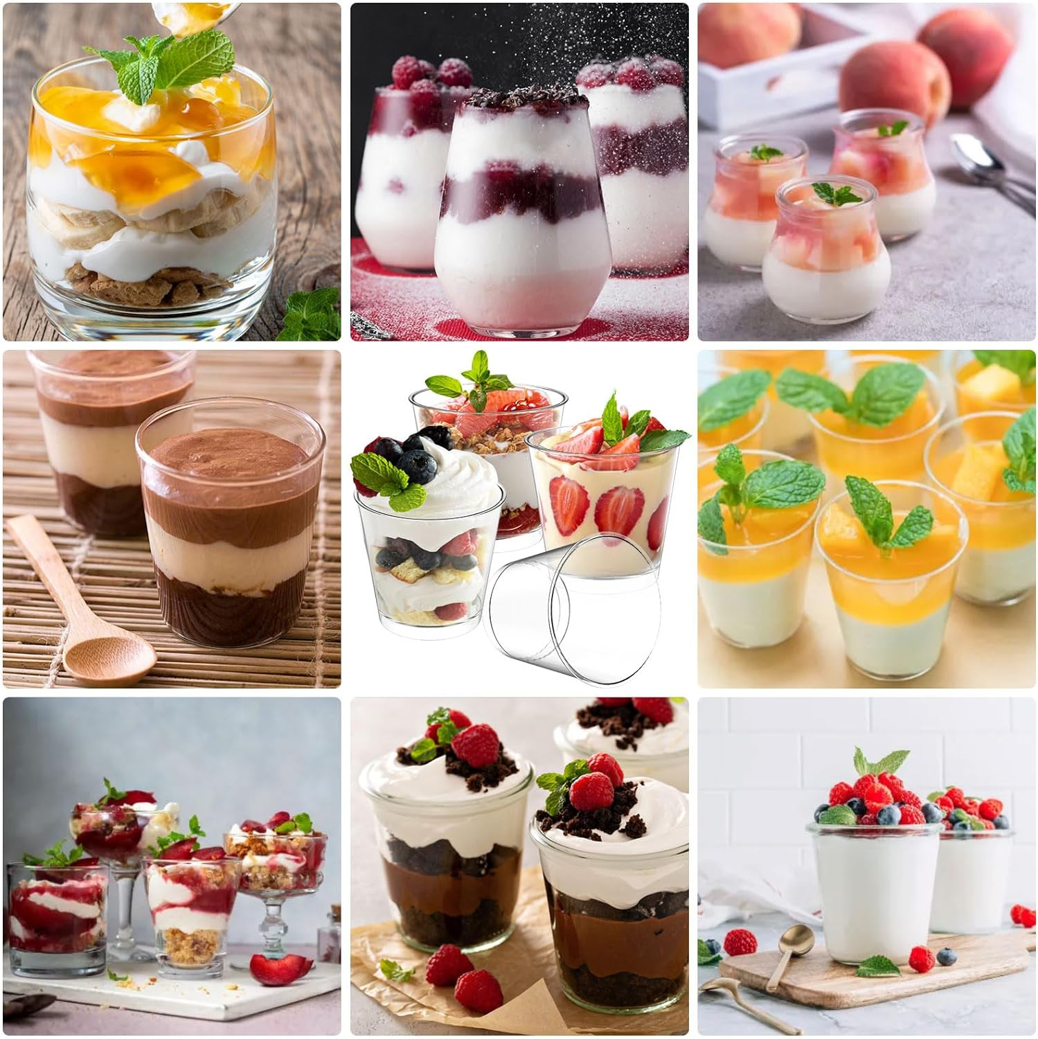 50Pcs Dessert Cups with Spoons, 200ML round Small Reusable Serving Bowl, Clear Plastic Parfait Appetizer Cup, Mini Tumbler Serving Cups for Dessert Pudding Mousse Yogurt Snacks Party image number 4