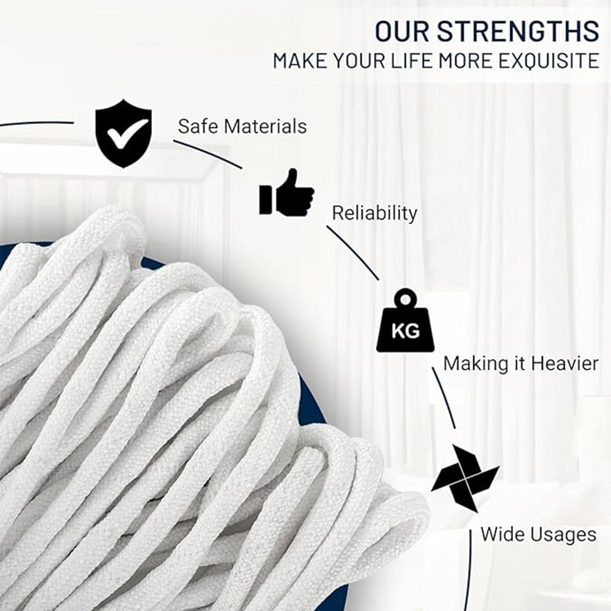 6.5Yard Curtain Weight Rope, Drapery Weights Tape,Diy Length Curtain Accessories,Heavy Drapery Weights for Outdoor Indoor Tulle Fabrics, Weighted Lead Rope Increase Curtain Weight image number 2