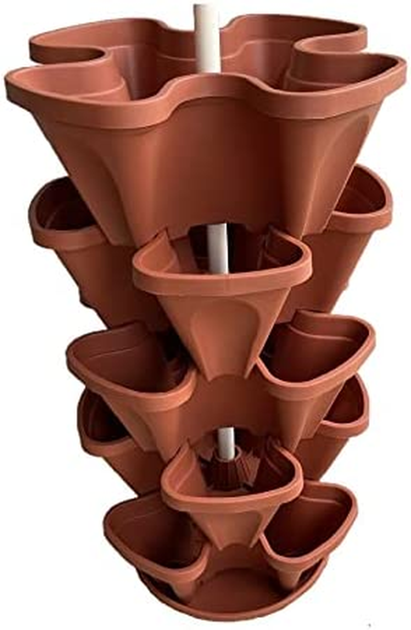 Large 5 Tier Stackable Planter Set Vertical Garden - 45Cm Width (Terracotta)