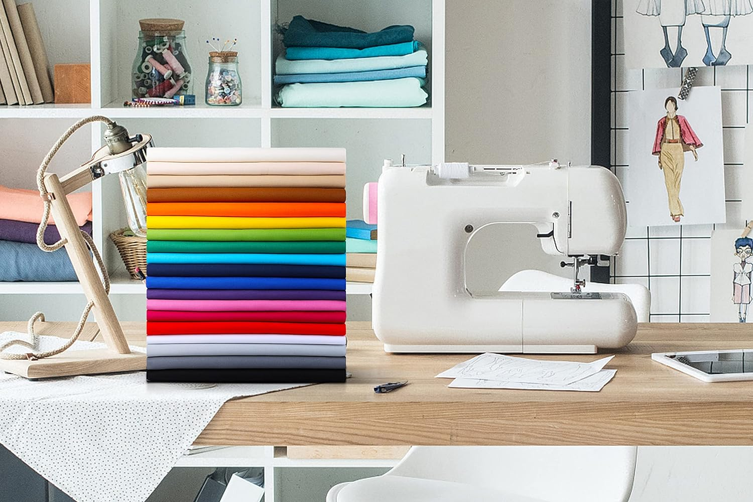 Craftido -100% Cotton Fabric by the Yard in Solid Color (112Cm) 44&rdquo;Wide by 3Yd (9 Ft) -Medium Weight 5.2 Oz-For Quilting, Sewing, Crafts, Binding, Backing and Lining - Red - Cream image number 2