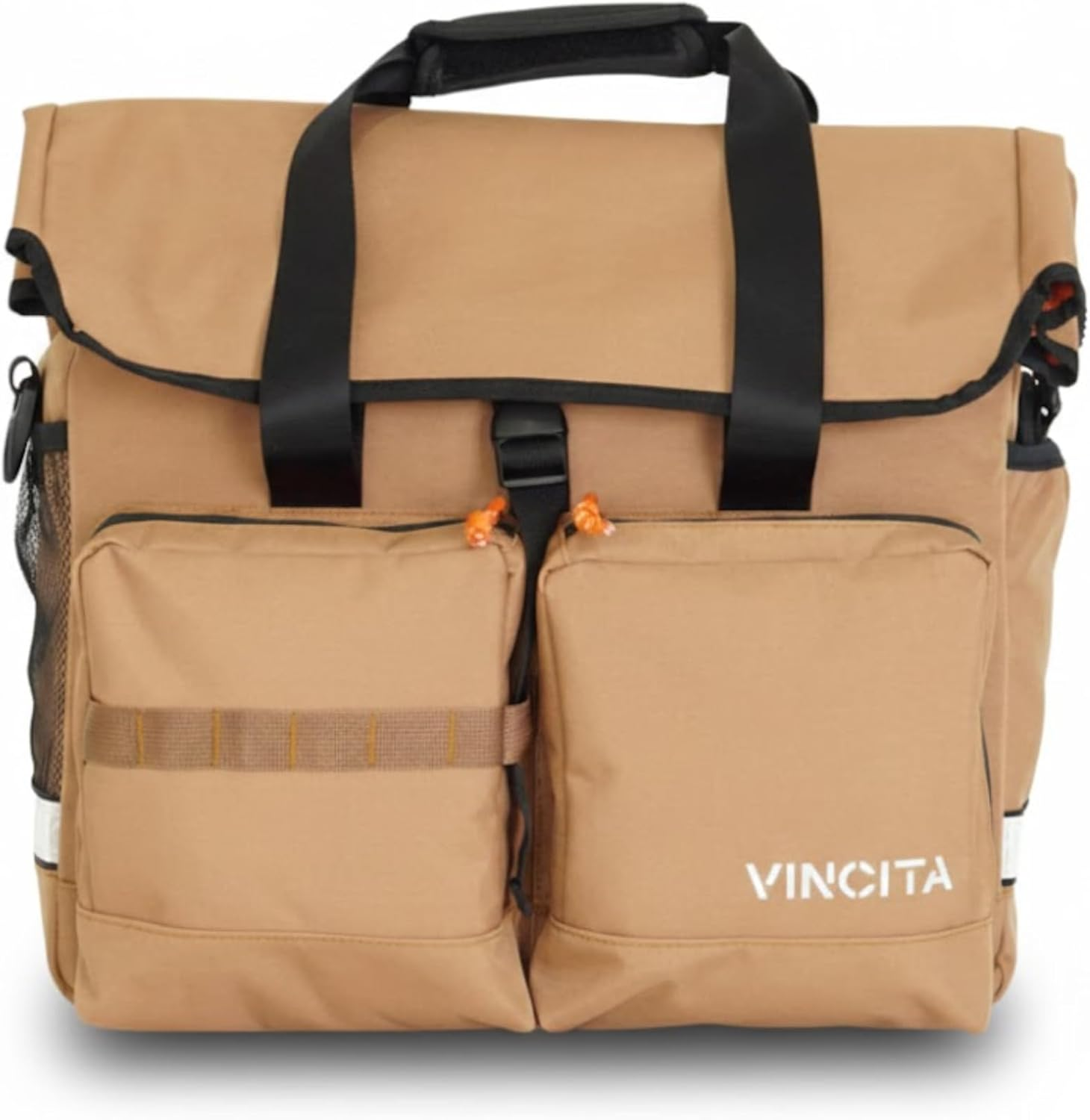 Vincita Large Black Minimal Brompton Bike Bag Accessory - with Laptop Compartment, Rain Cover, Shoulder Strap & Frame Mount