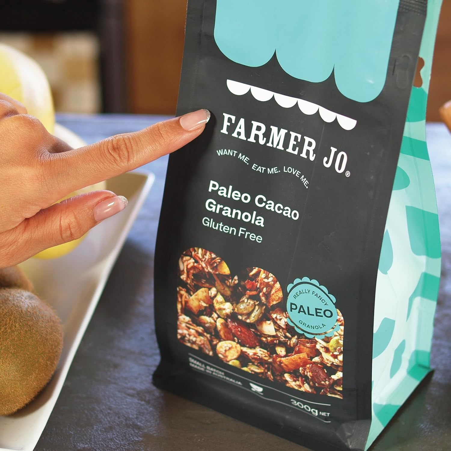 FARMER JO Paleo Cacao Gluten Free Granola - High Protein 23.4G Healthy Chocolate Flavored Breakfast Cereal | Keto Freindly, Dairy Free, Grain Free, High Fibre, Low Sodium - Resealable Bag (5 Bags X 300G)