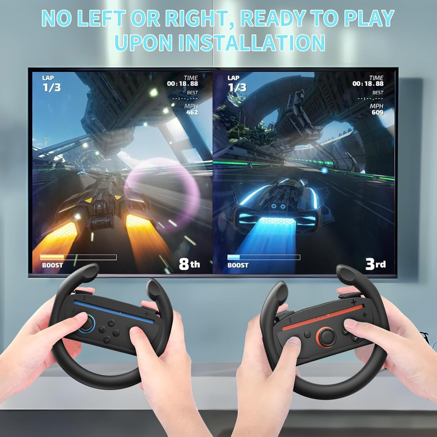 2 Pack Steering Wheels Compatible with Nintendo Switch 2, Racing Wheels for NS2 Mario Kart World/ 8 Deluxe with Anti-Slip Grip & Plug-And-Play, Universal Wheel Accessories Compatible with Switch New Gen - Gifts for Boys, Girls image number 5