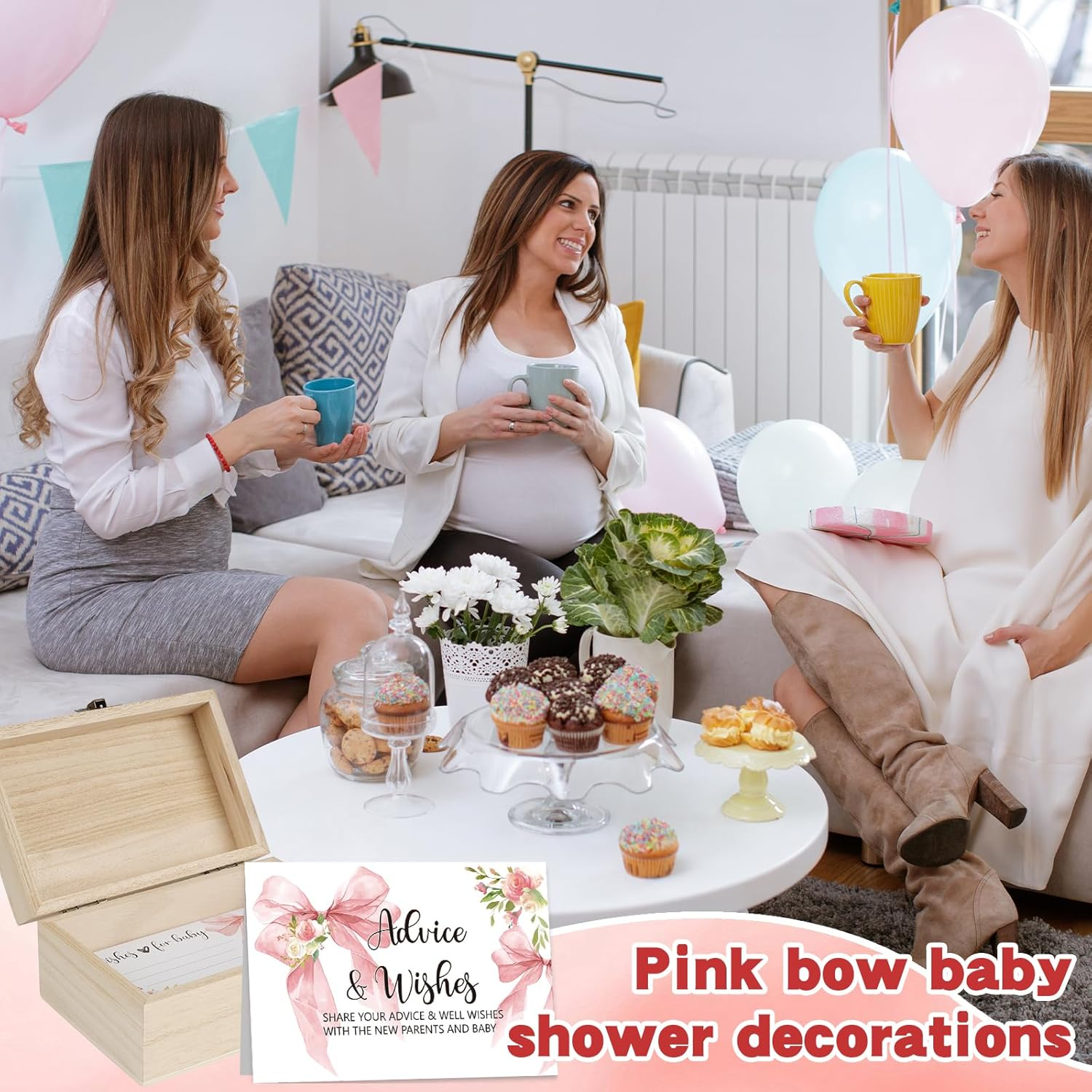 50 Pcs Pink Bow Baby Shower Advice Cards for Parents to Be,Advice and Wishes Cards Box for New Parents,Wishes for Baby Card,Baby Shower Games Decorations Girl image number 2