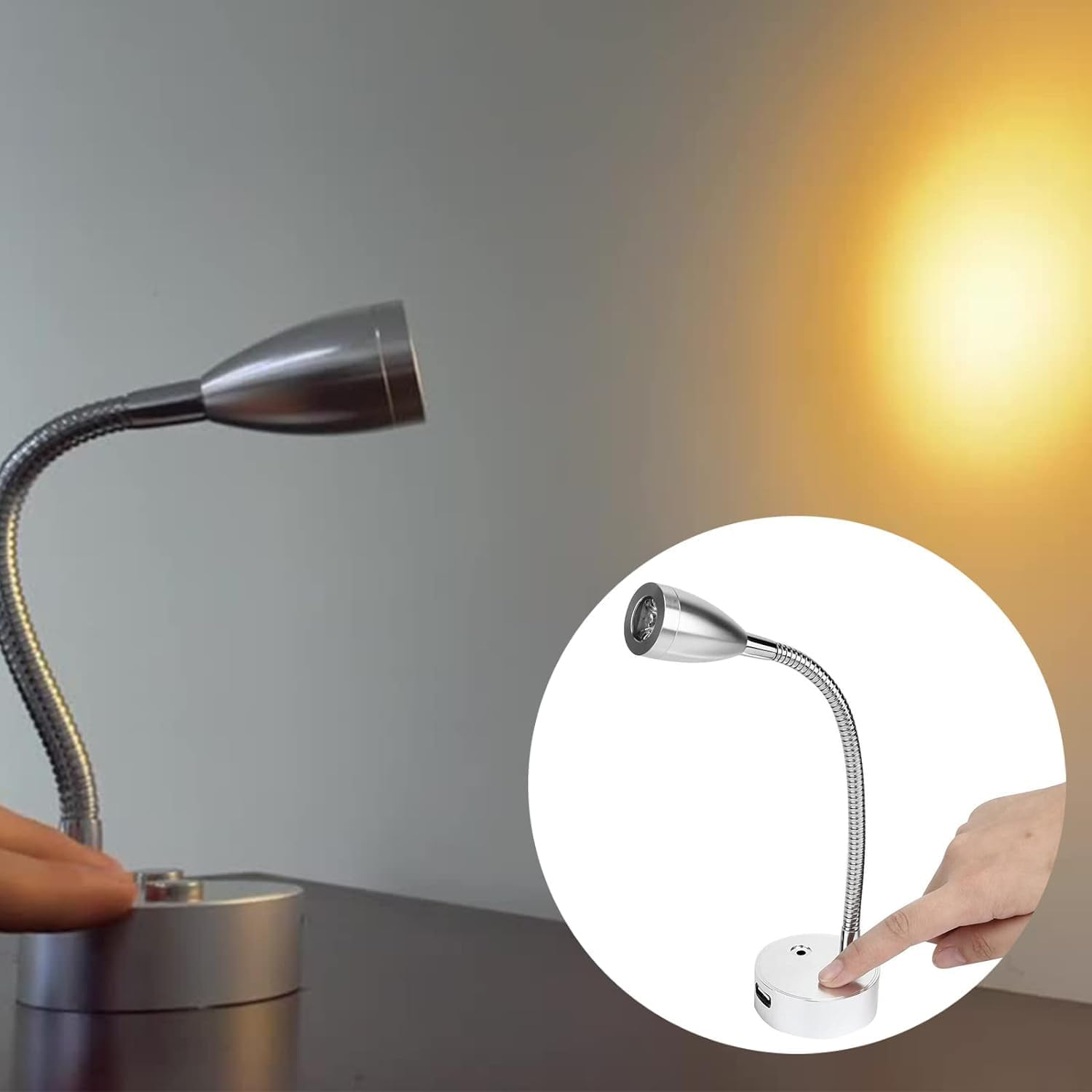 12V RV Reading Light LED Bedside Light Spotlight with 5V/2A USB Charging Port 3 CCT Touch Dimmable Flexible Gooseneck Wall Lamp for Boat, Motorhome, Camper Caravan Van Interior Lighting (White) image number 2