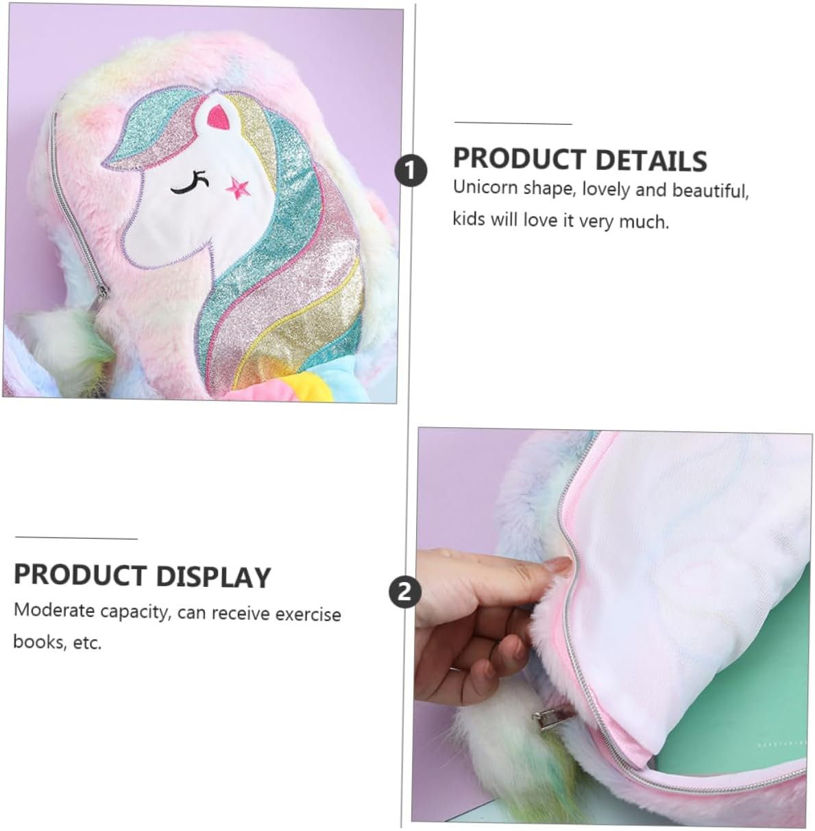 CATIEBYE Rainbow Unicorn Plush Boys and Girls Backpack Soft Shoulder Schoolbag for Boys and Girls Children Colorful Cute Bookbag for Primary School image number 4