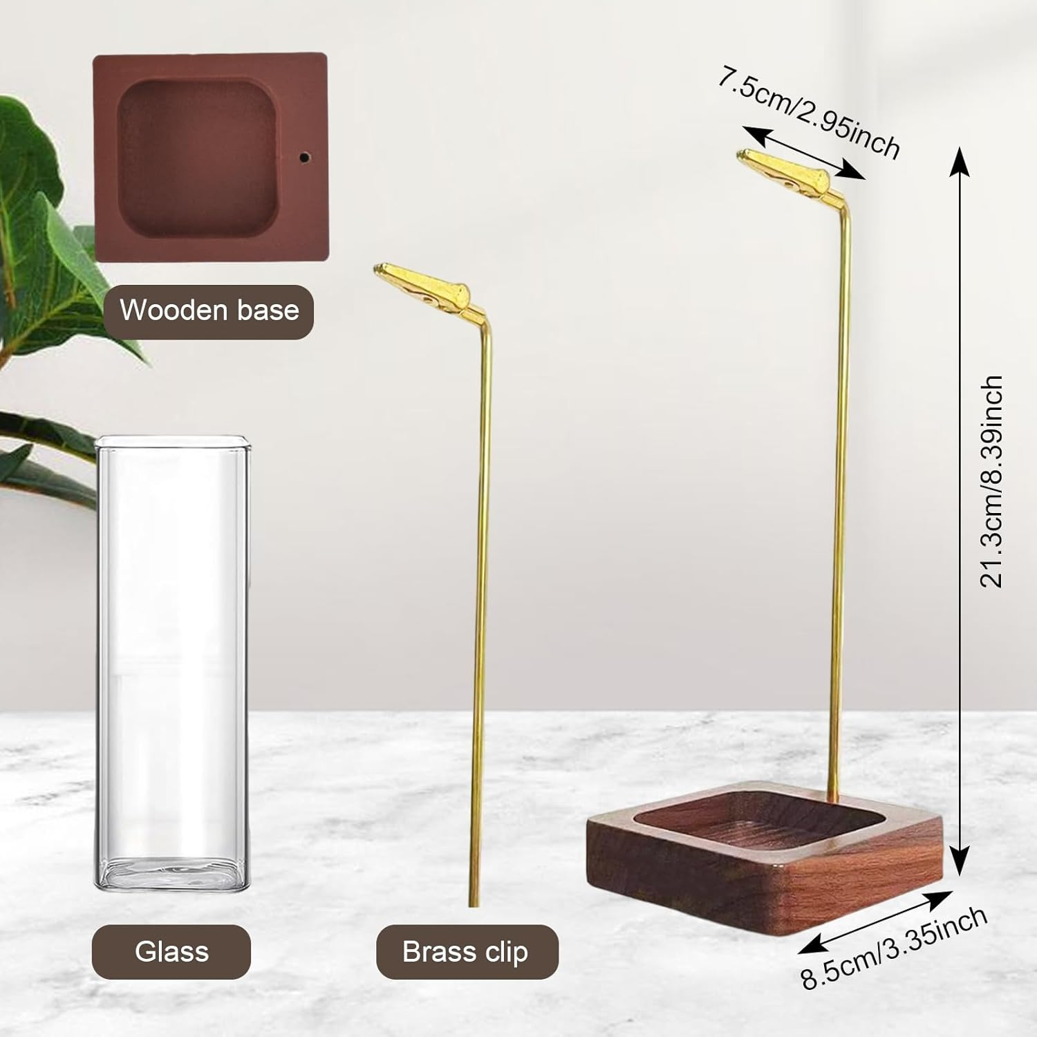 Incense Holder Wooden, Brass Incense Burner Holder with Removable Glass Ash Catcher Incense, Upside-Down Ash Catcher for Yoga Spa Meditation Home Decor image number 2