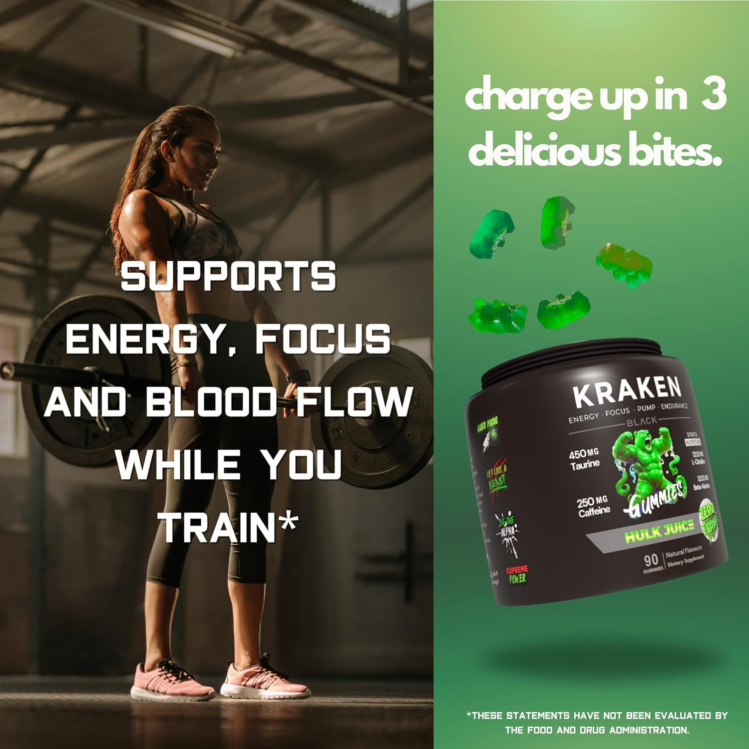 Pre Workout Gummies, Laser Focus, Muscle Pump & Volumizer, 250Mg Caffeine, 450Mg Taurine, 150Mg English Walnut Extract, 1200Mg Citrulline, 1200Mg Beta Alanine, 20 Calories image number 5