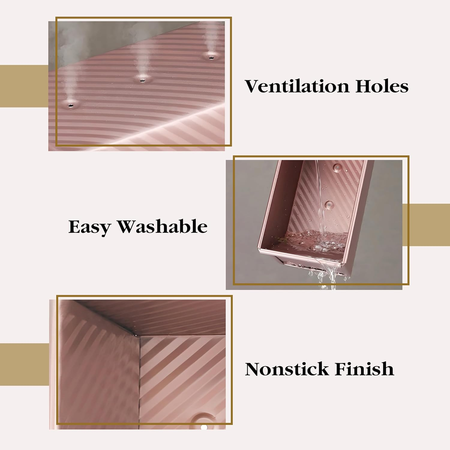 FIDZ PAN Pullman Loaf Pan with Lid, 1 Lb Dough Capacity Non-Stick Bread Pan for Baking Bread, Carbon Steel Corrugated Bread Toast Box Mold with Cover for Baking Bread, Gold image number 2