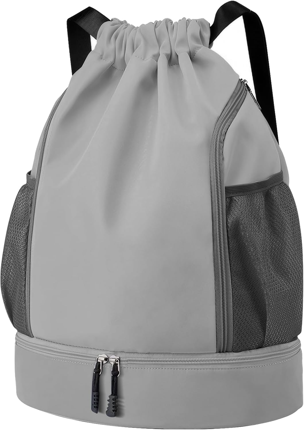 Drawstring Backpack Sports Gym Bag, Water Resistant String Bag Gym Sports Bag, Shoe Compartment Side Mesh Pockets Bulk Cinch Bag for Women Men