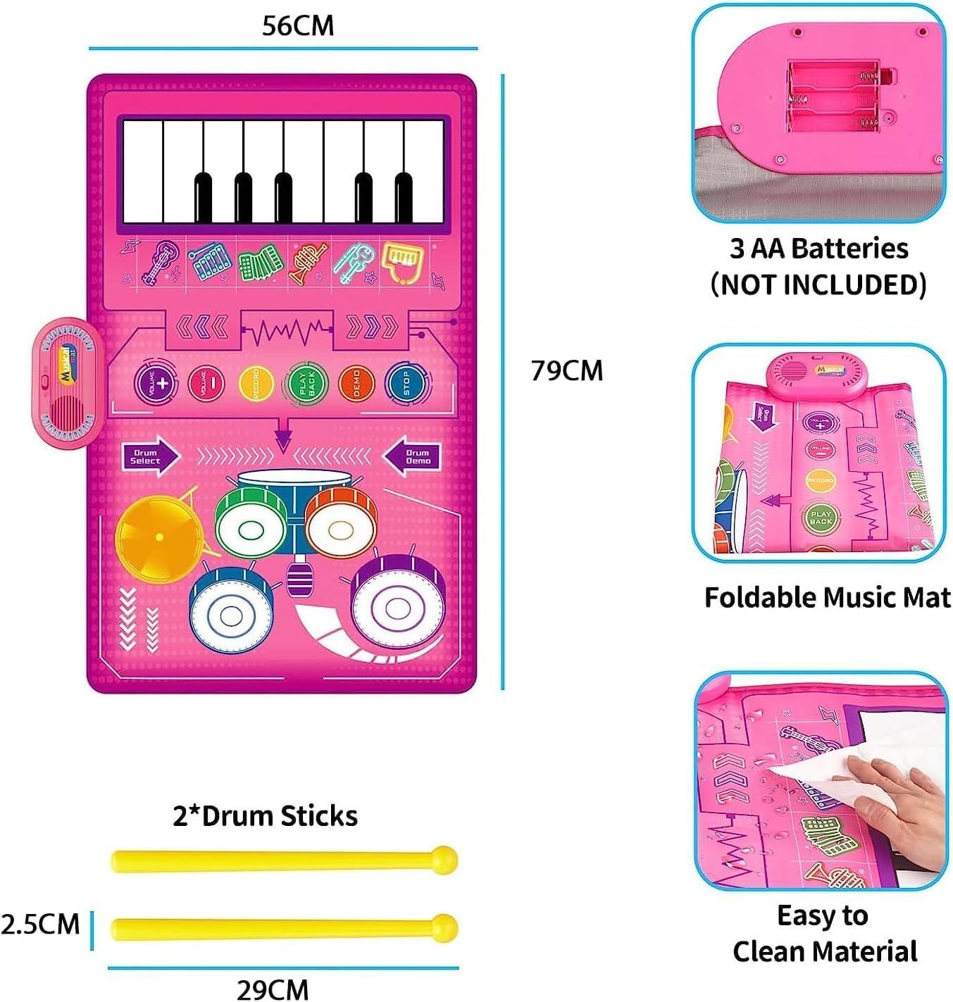 1 Year Old Girl Gifts, Piano Mat Baby Toys for 1 Year Old Girl, 2 in 1 Toddler Music Mat with Keyboard & Drum, Early Educational Musical Toys First Birthday Gifts for 1 2 Year Old Girls & Boys image number 4