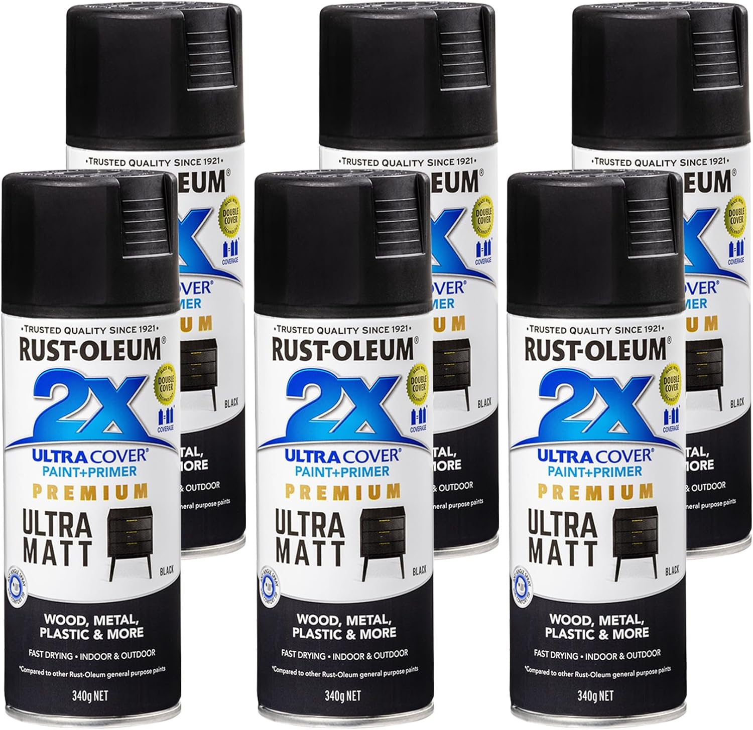 Rust-Oleum 2X Ultra Cover Primer Spray, White, 340 G (Pack of 6)
