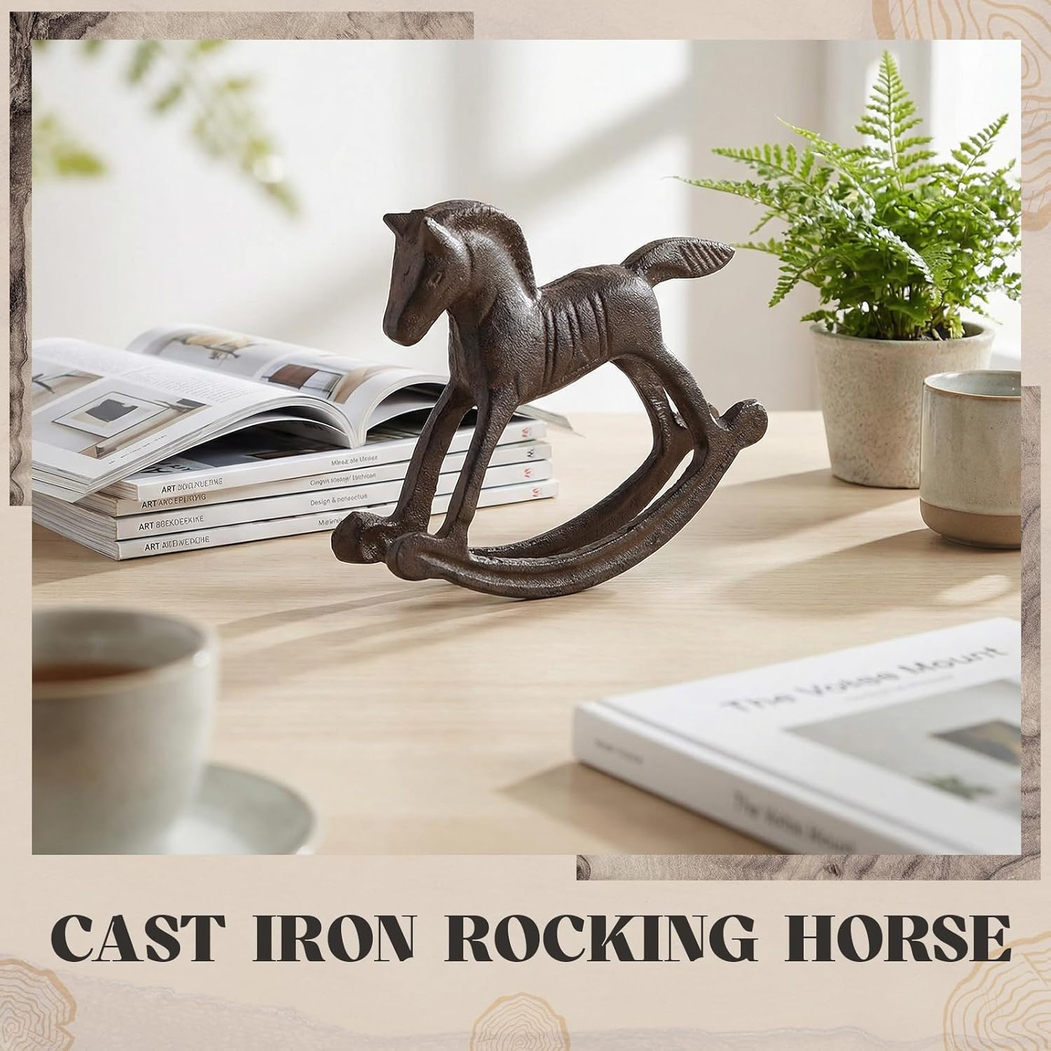 Otoolling 6.3&rdquo; Cast Iron Rocking Horse Statue Garden Home Office Desk Decor Collection Childlike Figurine image number 4