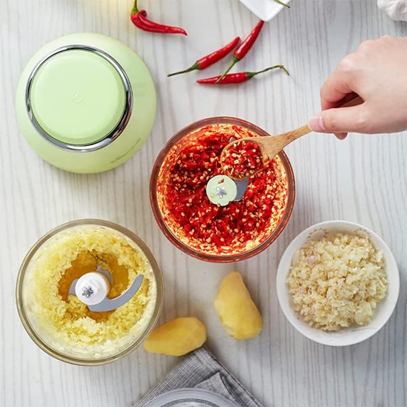 Bear 0.6L+0.6L Double Cups Mini Food Processors & Choppers,300W Solid Copper Motor Low Noise Baby Food Processor for Meet,Vegetable,Fruit and Baby Food,Green image number 4