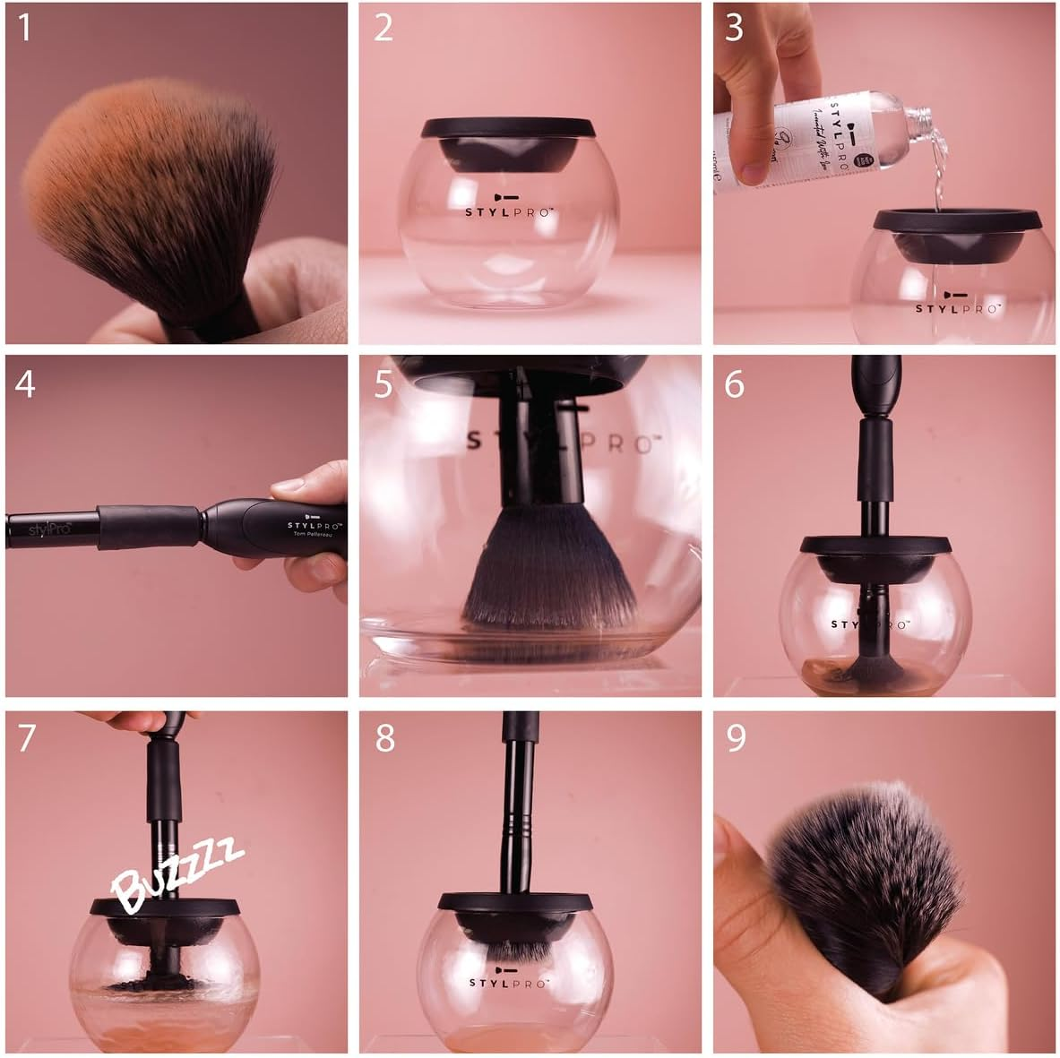STYLPRO Premium Electric Makeup Brush Cleaner & Dryer Machine Including Spinning Device & Professional Brush Cleanser Solution, Fits Most Brushes, Clean and Dry Brushes in Seconds, Award Winning image number 5
