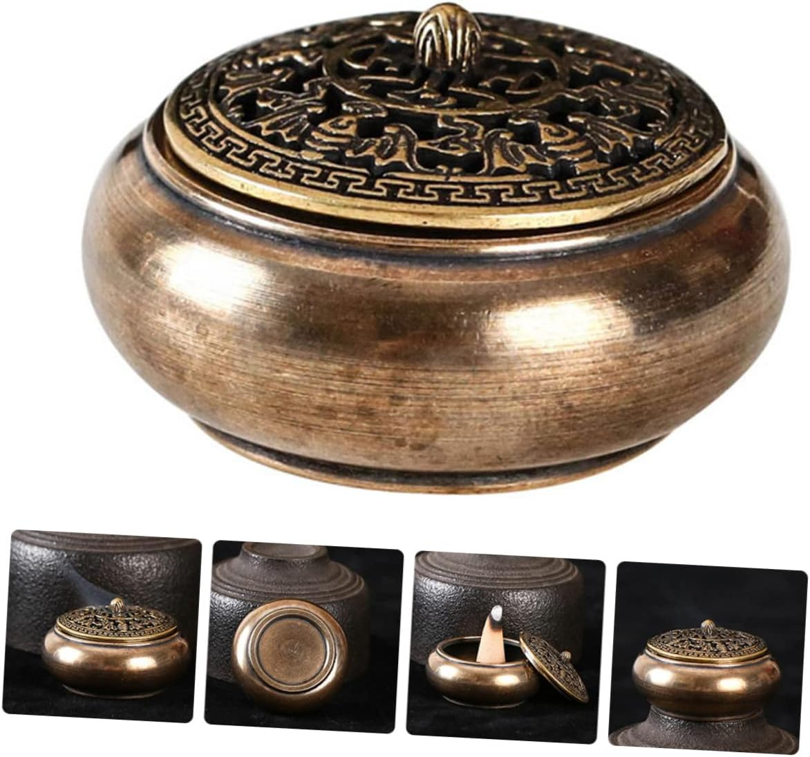2Pcs Mini Brass Vintage Coil Incense Burner Censer Desktop Decor for Home Office Tea Ceremony Incense Sticks Holder Stylish image number 4