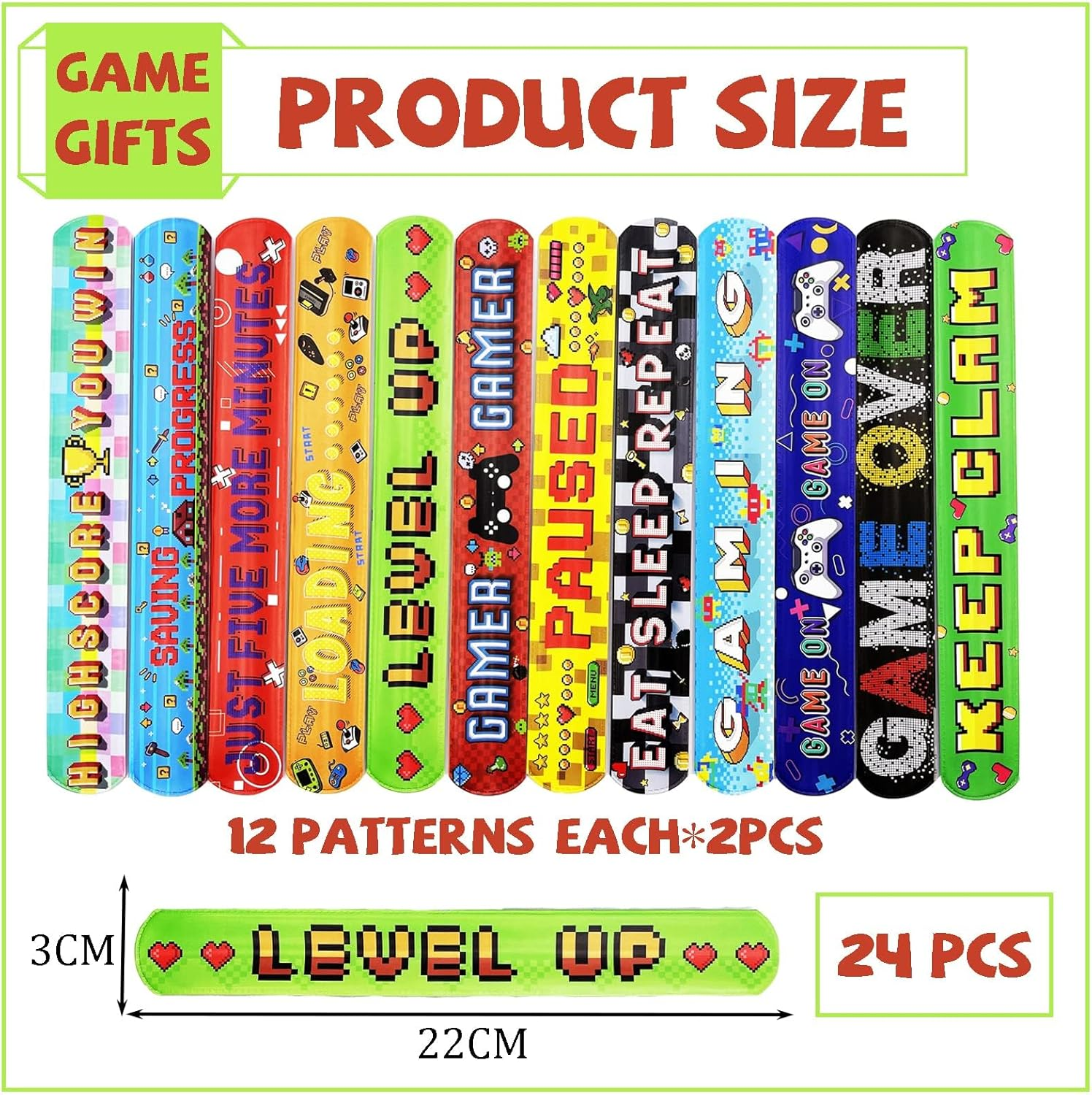 YAAVAAW 24Pc Gamer Slap Bracelet Band Bulk for Kids Boys Girls Gaming Party Bag Filler, Kids Gaming Accessory image number 4