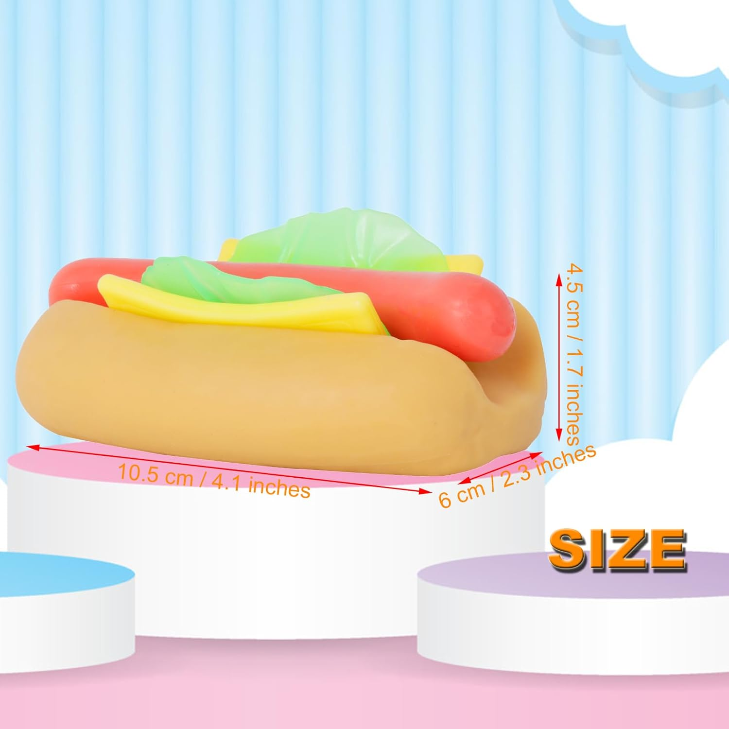 Hot Dog Toy 4 Layers Detachable Hot Dogs Burger Stress Relief Stretch and Squeeze Stress Toys Simulation Food Squishies Birthday Gift for Kid (Hot Dog) image number 3