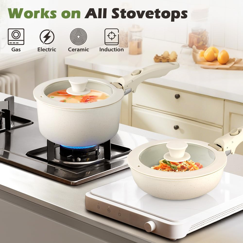 ZUNI 20Pcs Pots and Pans Set, Nonstick Cookware Sets Detachable Handle, Non-Toxic Kitchen/Rv Cooking Set with Frypan, Saucepan, Grill Pan, Dishwasher Safe, PFOA PFOS Free image number 2