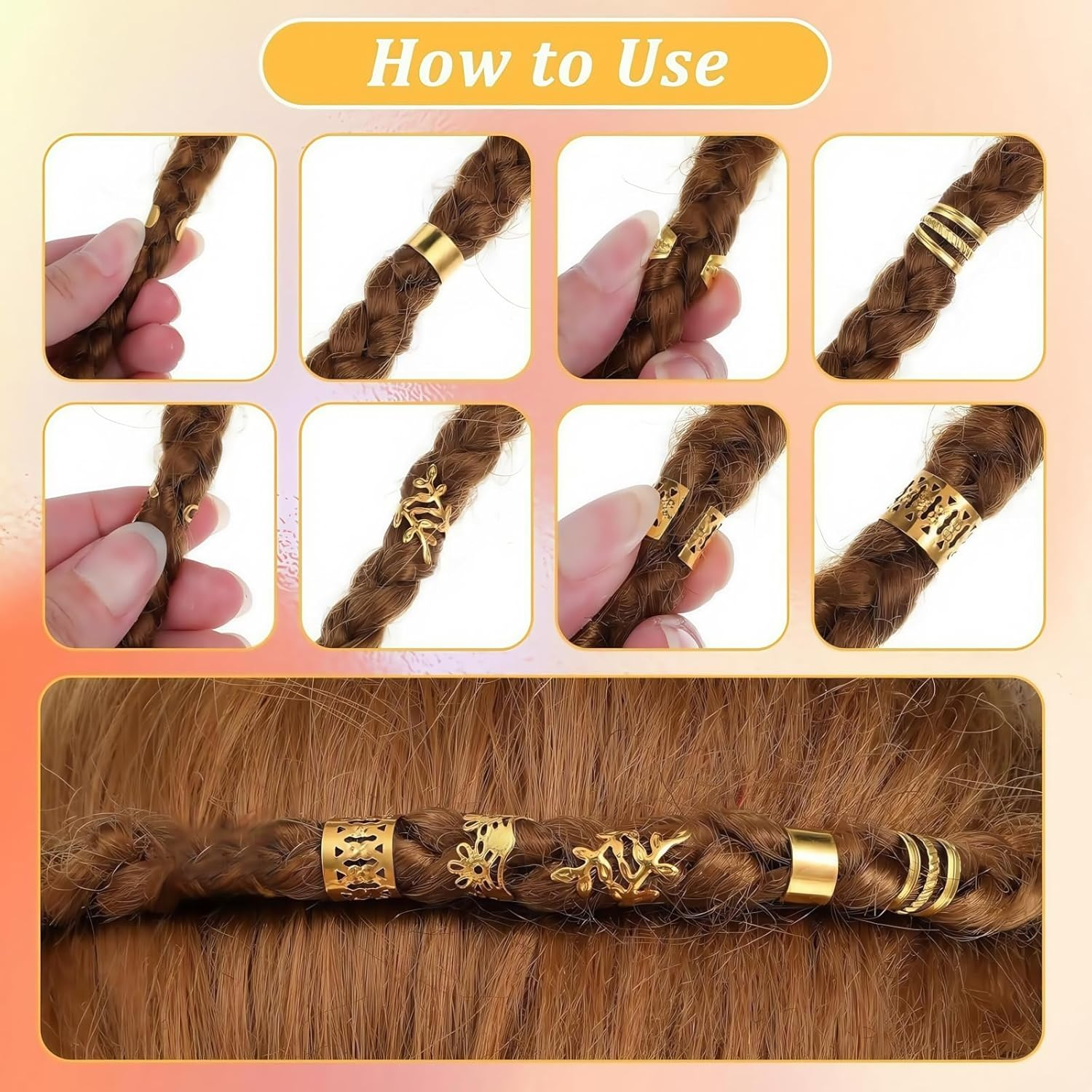 TANSAR Pack of 50 Gold Hair Accessories, Dreadlocks Jewellery, Metal Hair Beads Clips, Hair Accessories, Hair Accessories for Women and Men image number 5