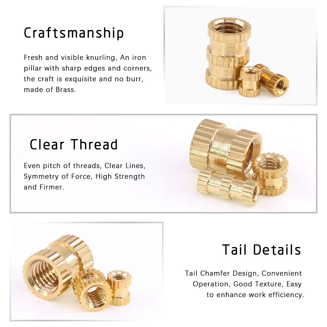 Rustark 330Pcs M2 M3 M4 M5 Metric Female Thread Brass Knurled Threaded Insert Embedment Nuts Assortment Kit image number 6