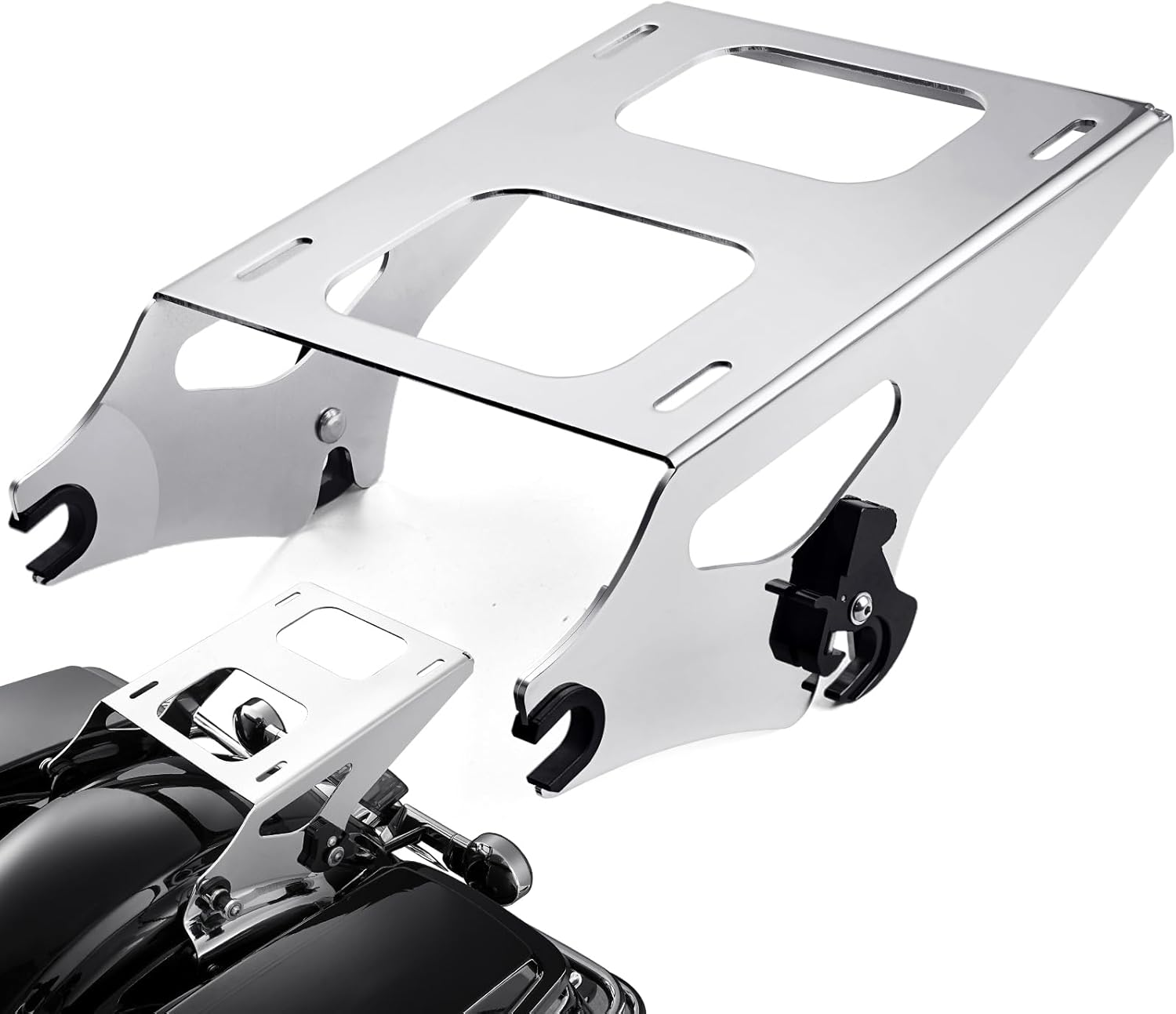 PBYMT Tour Pack Mount Thicker Tour Pack Bracket Detachable Two-Up Luggage Rack Fits for Harley Davidson Touring Street Glide Road King Electra Glide 2014-2025,Chrome