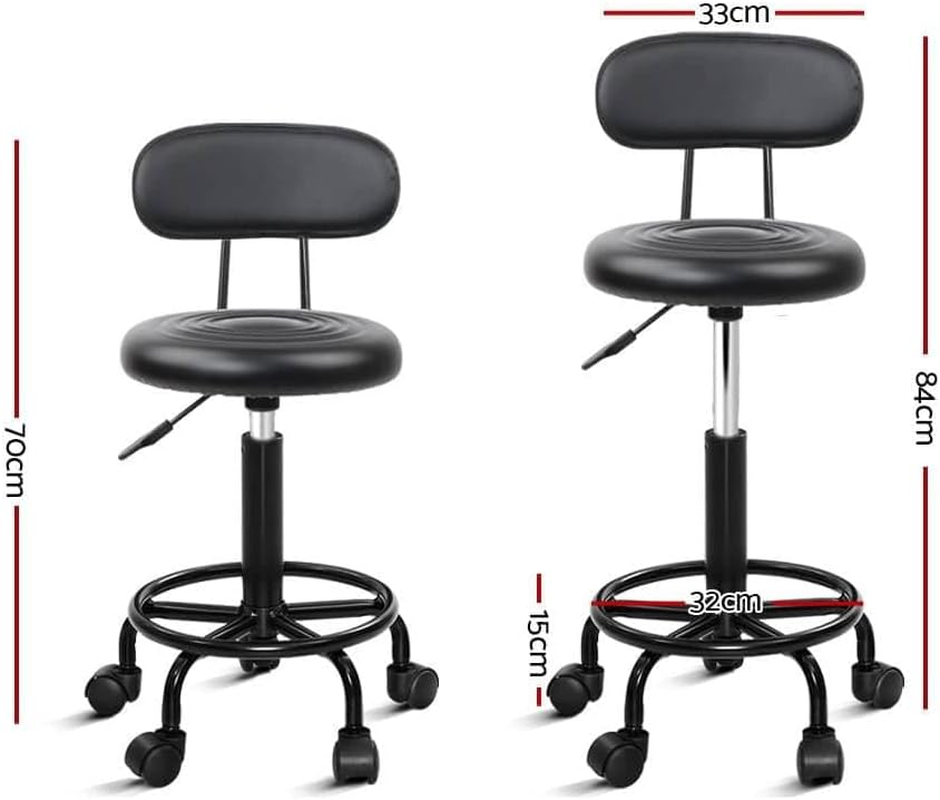 Artiss round PU Salon Stool, Bar Stools Swivel Lounge Drafting Chair Piano Guitar Seat Barber Chairs Outdoor Spa Indoor Home Office Kitchen Furniture, with Backrest Hydraulic Lift Black image number 2