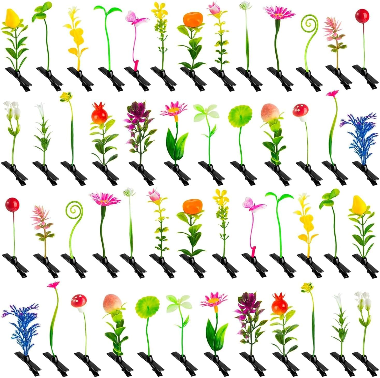 50 Pcs Sprout Clips Random Mixed Style Plant Hairpins Little Grass Sprout Hair Clips Butterfly Mushroom Hair Accessories Present for Women Girls Kids Party School image number 2