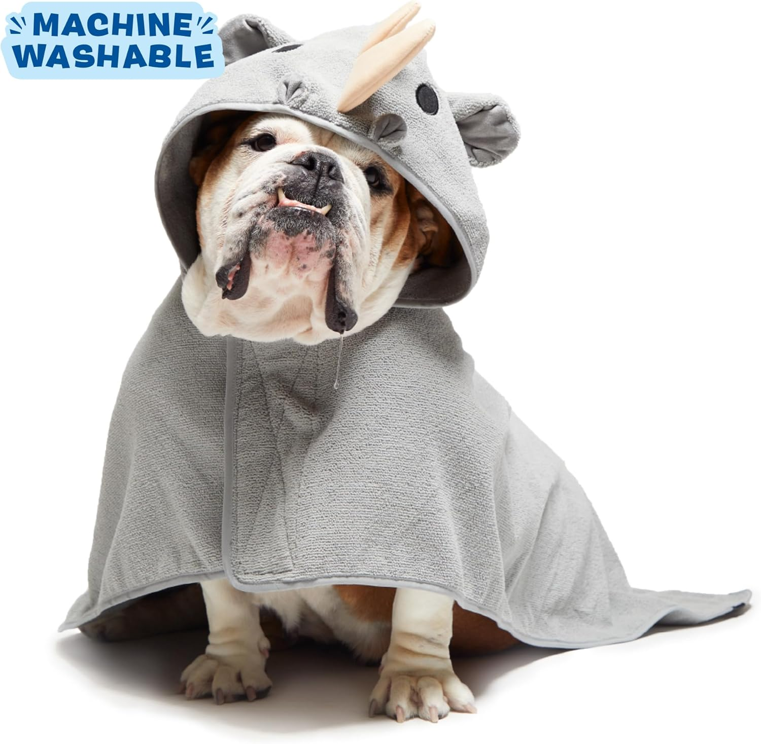 Barkbox Dog Bathrobe Towel - Lightweight, Super Cute Fast Drying Bathrobe for Dogs - Rhino (Medium) image number 3