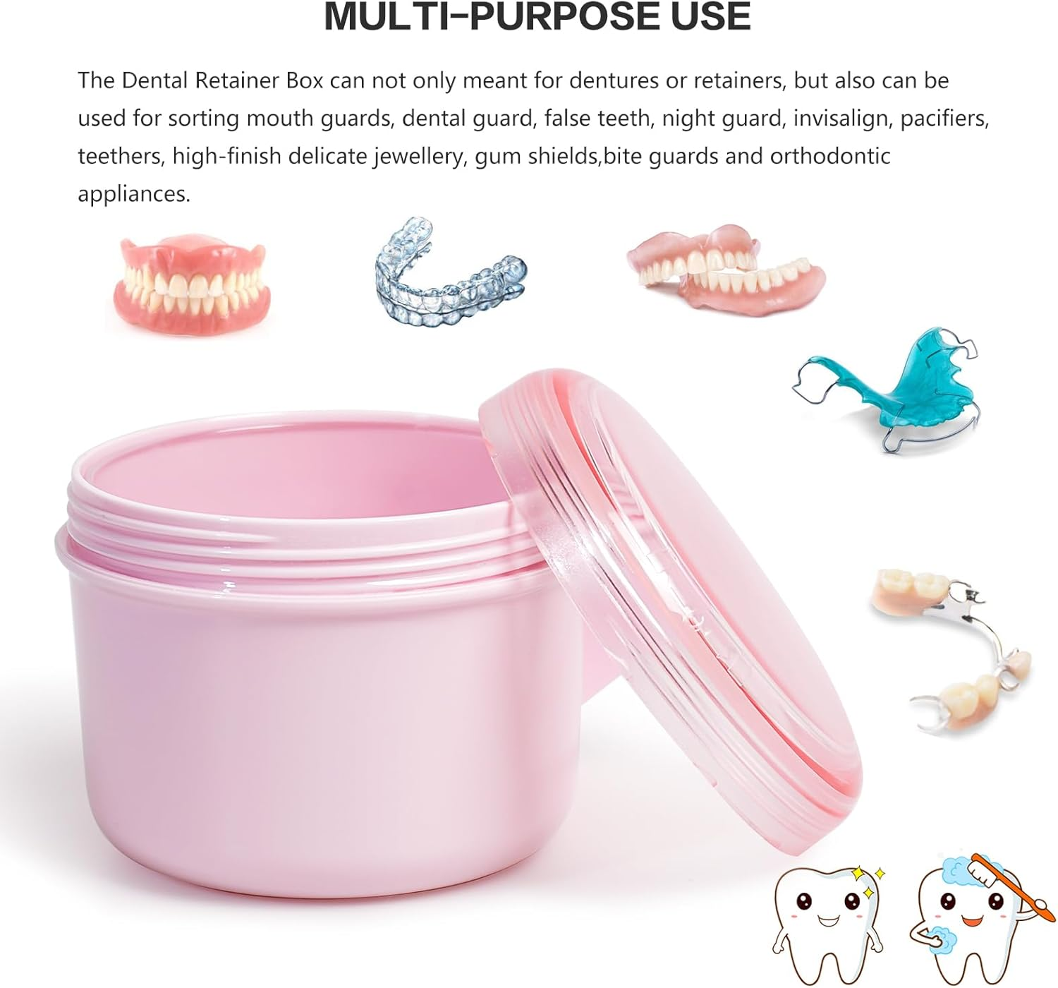 Denture Bath Case Cup Box Holder Storage Soak Container with Strainer Basket for Home or Travel Denture Cleaning (Pink) - Blue image number 7