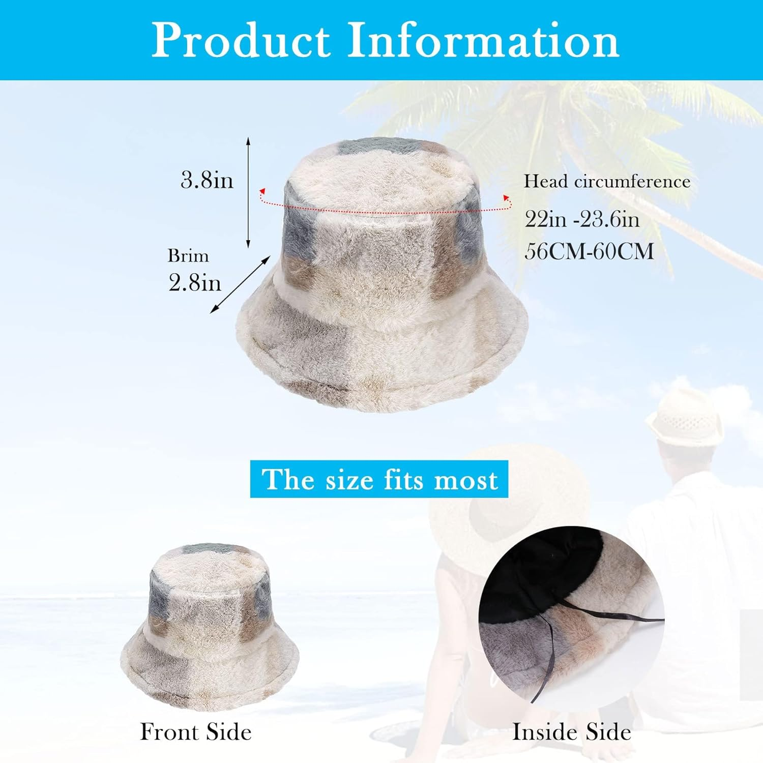 Hebenie Winter Bucket Hat - Women Fluffy Fisherman Hat Soft Faux Winter Fuzzy Furry Warm Thicken Wide Brim Plush Hat for Women Girls - Grey image number 2