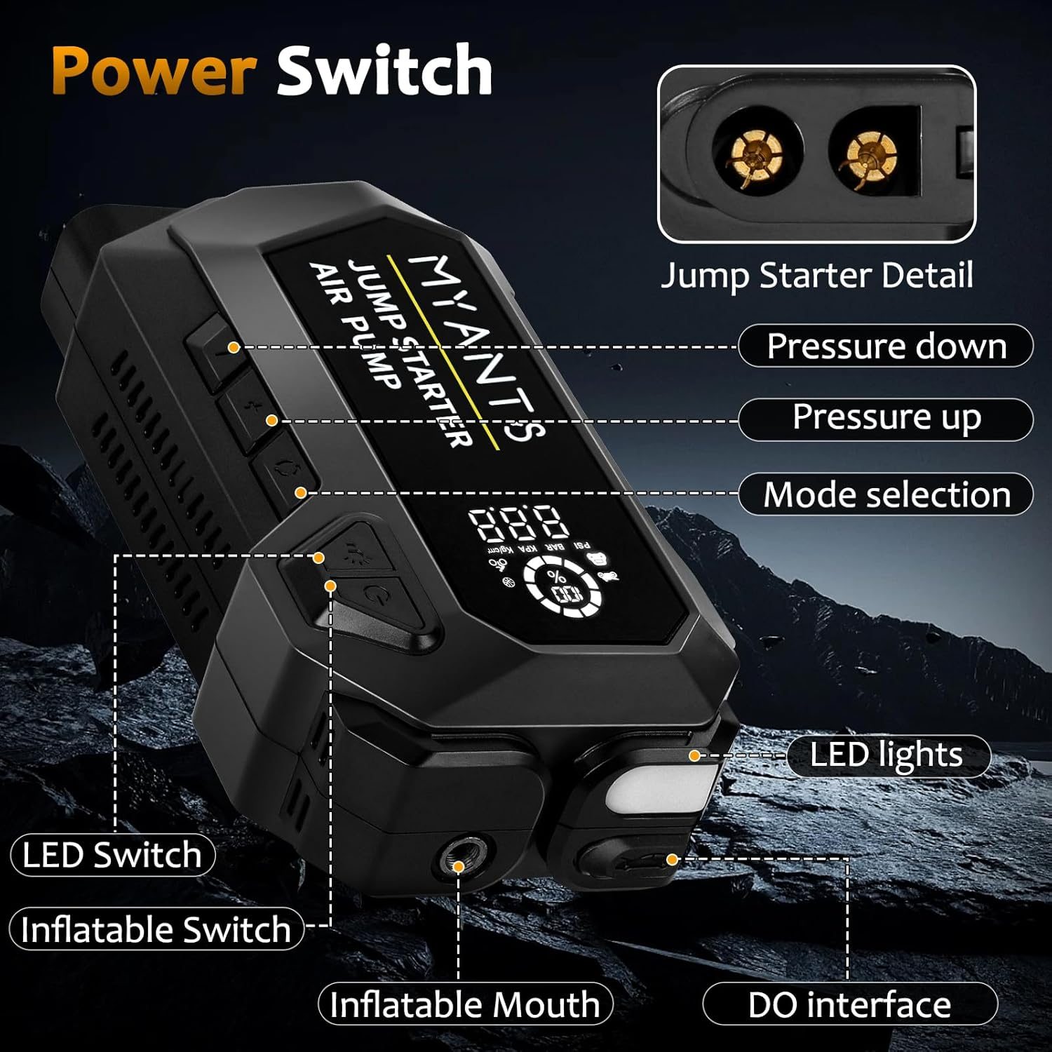 Car Battery Jump Starter with Air Compressor 4000A 12V Tyre Inflator, Power Bank Charger, Portable Jump Box Battery Booster Jumper Start Pack with USB QC 3.0,Up to 10.0L Gas/8.0L Diesel Engines