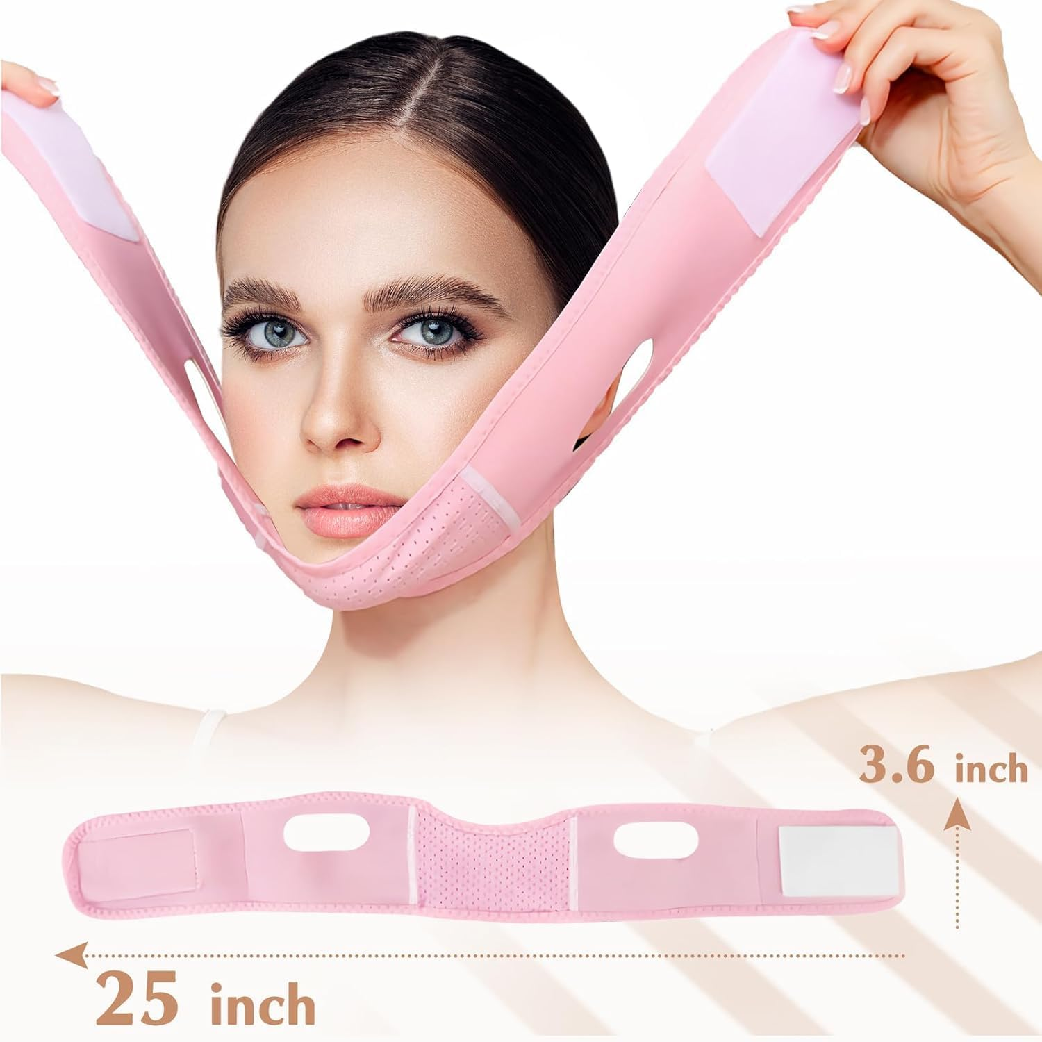 Reusable V Line Lifting Mask with Chin Strap, V Shaped Face Mask for Sagging, Jaw Exerciser (Pink) image number 3