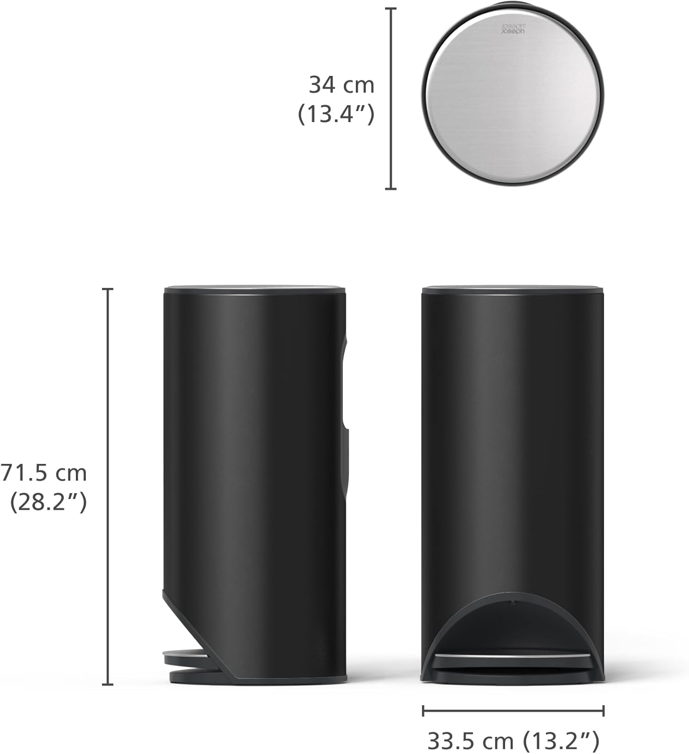 Joseph Joseph Arc 30L Slimline Pedal Bin with Easy Push Pedal, Liner Pocket, Odour Seal, Soft-Close Lid, Fingerprint-Proof, Removable Inner Bucket, Carbon Black image number 6