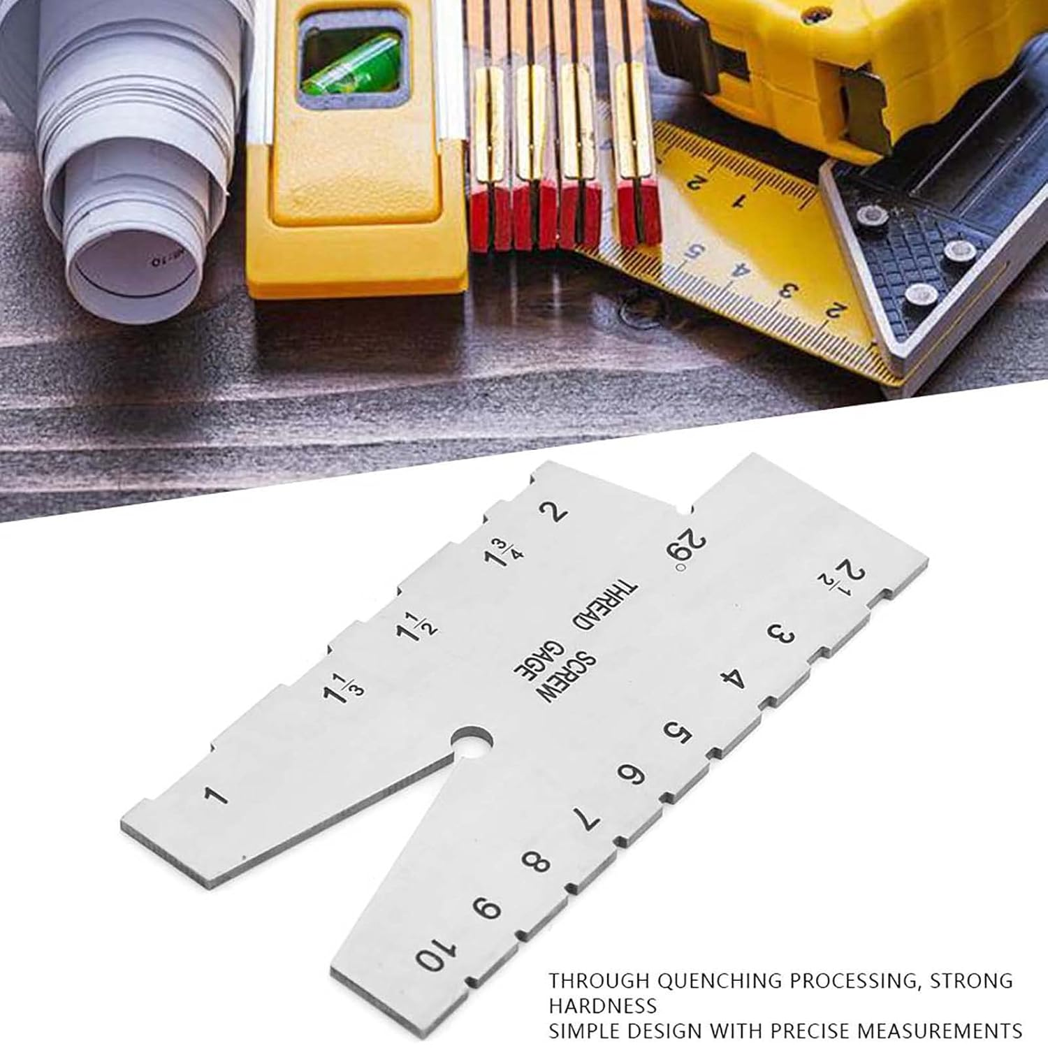 Stainless Steel Thread Measuring Gauge, 29Degree Screw Pitch Grinding Plug Gage Cutting Inspection for Maintenance Debugging Fitter Machine Repair Metalworking Woodworking Engravin image number 5