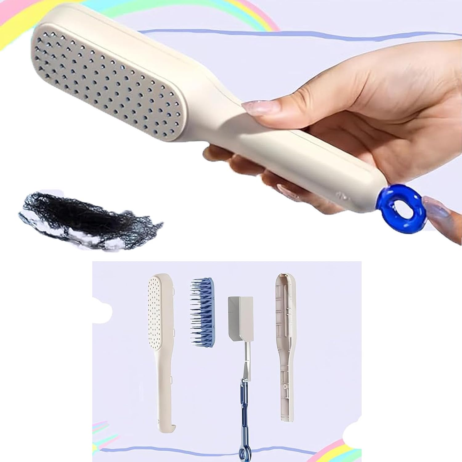 2PCS Dandruff Comb Energy Massage Comb and Self-Cleaning Anti-Static Massage Comb,Better Hair Quality, Removal of Dandruff and Dirtfor for Women Men White image number 4