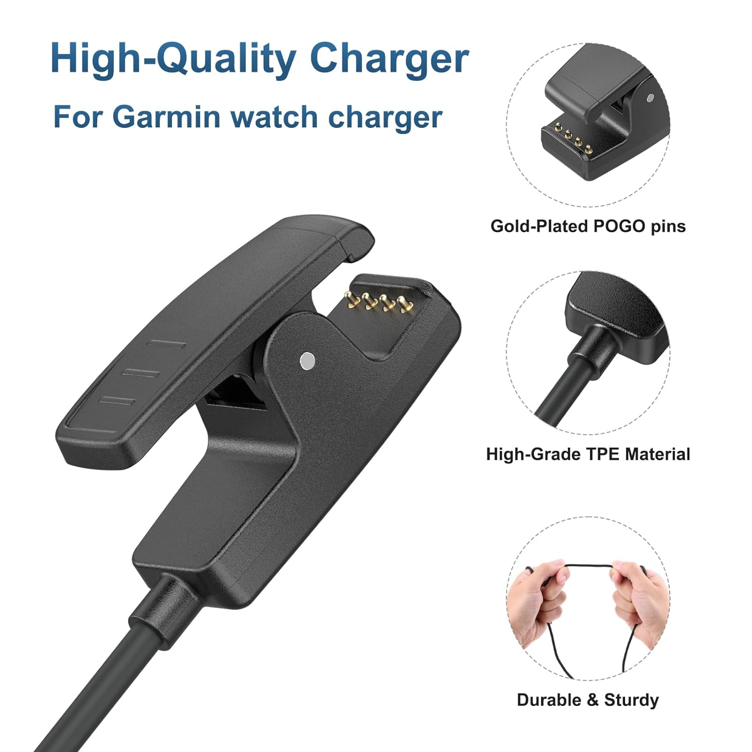 VANCLE Charger for Garmin Forerunner 735XT 235 35 64 230 630 645/645 Music, 1M/3.3Ft USB Fast Charging Cable for Garmin Approach S20/G10, Vivomove Hr/Lily Smartwatch (1, 100CM) image number 5