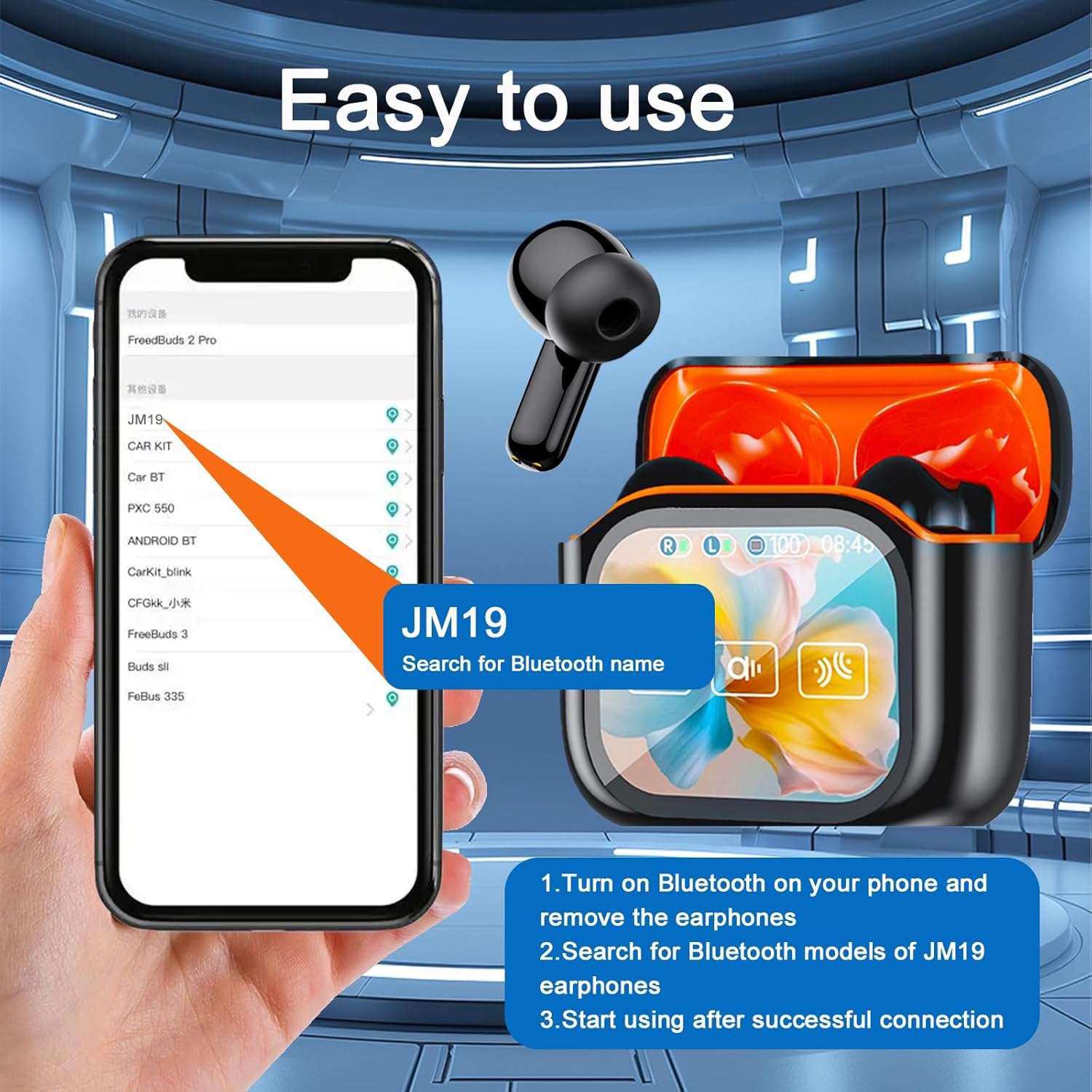 Bluetooth Headphones, In-Ear Headphones Wireless with Touch Screen, Bluetooth 5.4 with ANC/ENC Noise Cancelling Mic, 60H Playtime, Deep Bass Earbuds with Hifi Sound/7 EQ Modes, IPX7 Waterproof