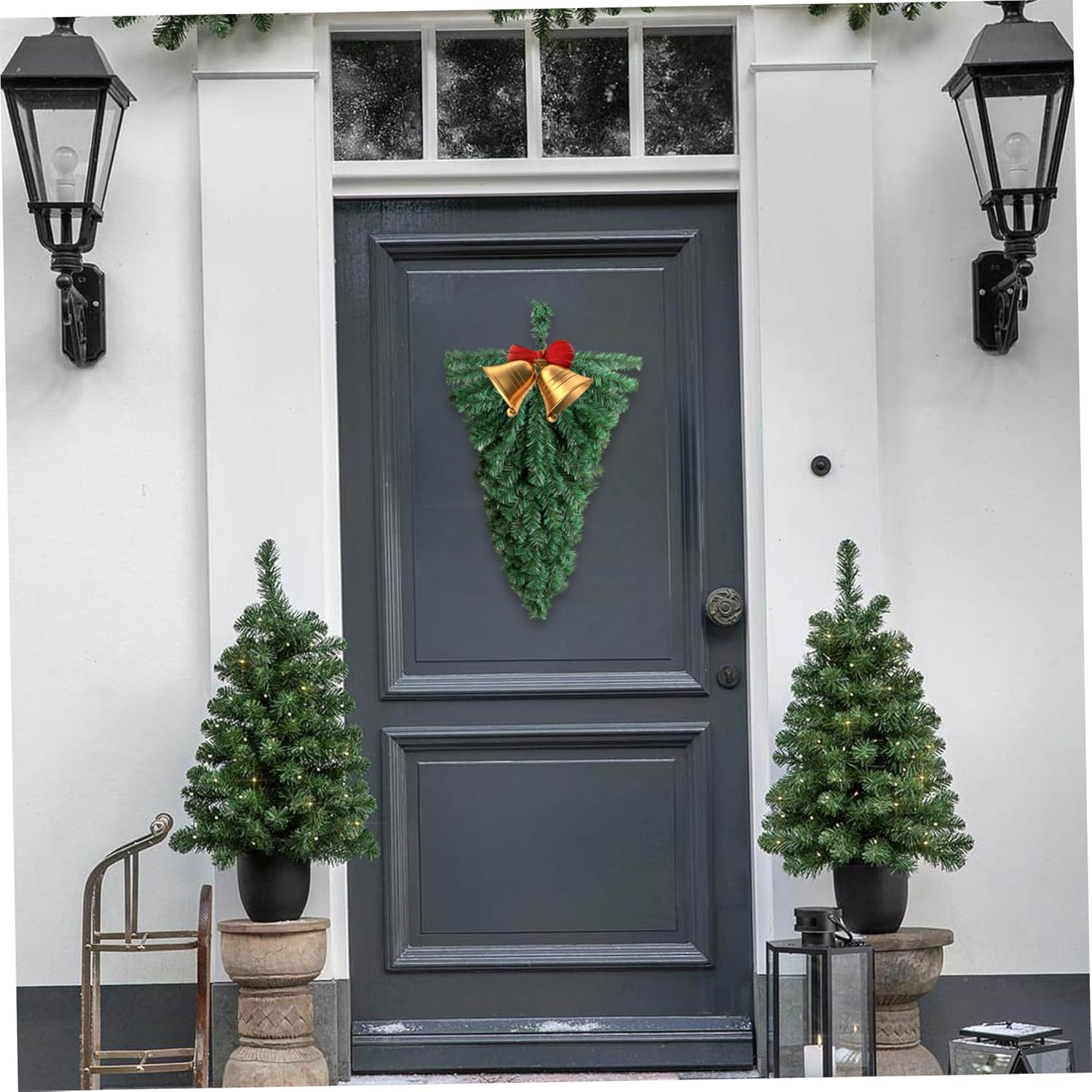 Christmas Swag 2Pcs 45Cm Wreath Base Artificial Upside down Tree Shape Teardrop Swag PVC Christmas Decorations for Front Door Wall Window image number 2