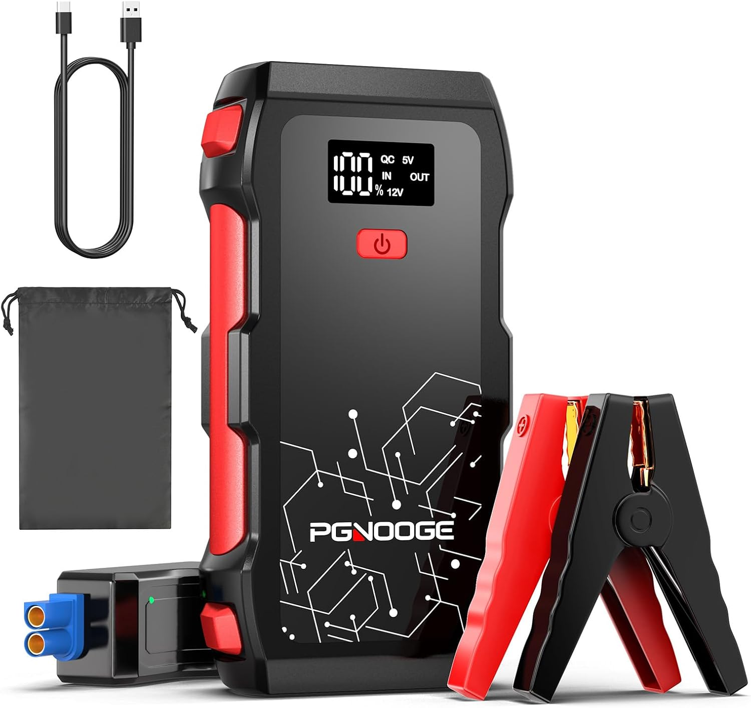PGNOOGE 26800Mah 6000A Peak Car Jump Starter, Car Battery Booster for All Gas and up to 10L Diesel Engines, 12V Auto Emergency Jumper Starter with Flashlight, LED Display, USB Fast Charging image number 6