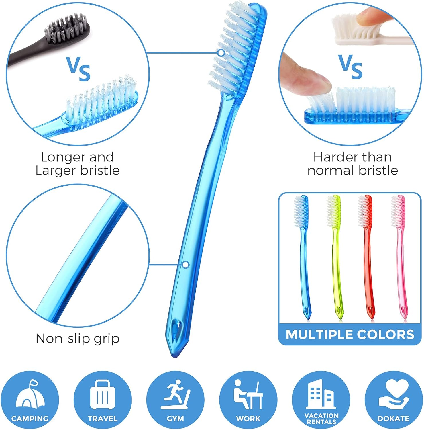 Zopeal Extra Hard and Firm Toothbrush for Adults Bulk Huge Large Long Head Bristle Full Head Manual Toothbrush for Whitening Cleaning(8 Pieces) image number 2