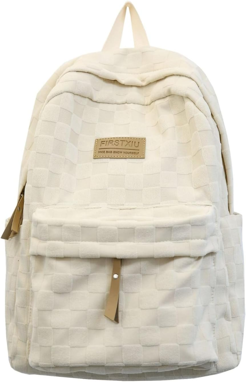 MININAI Aesthetic Checkered Backpack Light Academia Plaid Backpack Cute Preppy Backpack Fit 15.6 Inch Laptop Light Rucksack