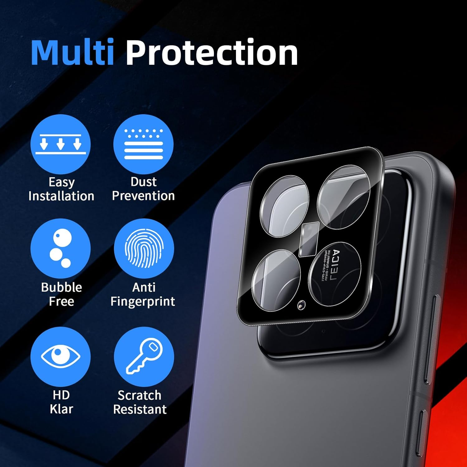 Liilaa Camera Screen Protector for Xiaomi Mi 15 5G for Tempered Glass, Pack of 3 Camera Protection 9H Hardness Camera Glass Film Anti-Scratch Lens Protective Glass - Black