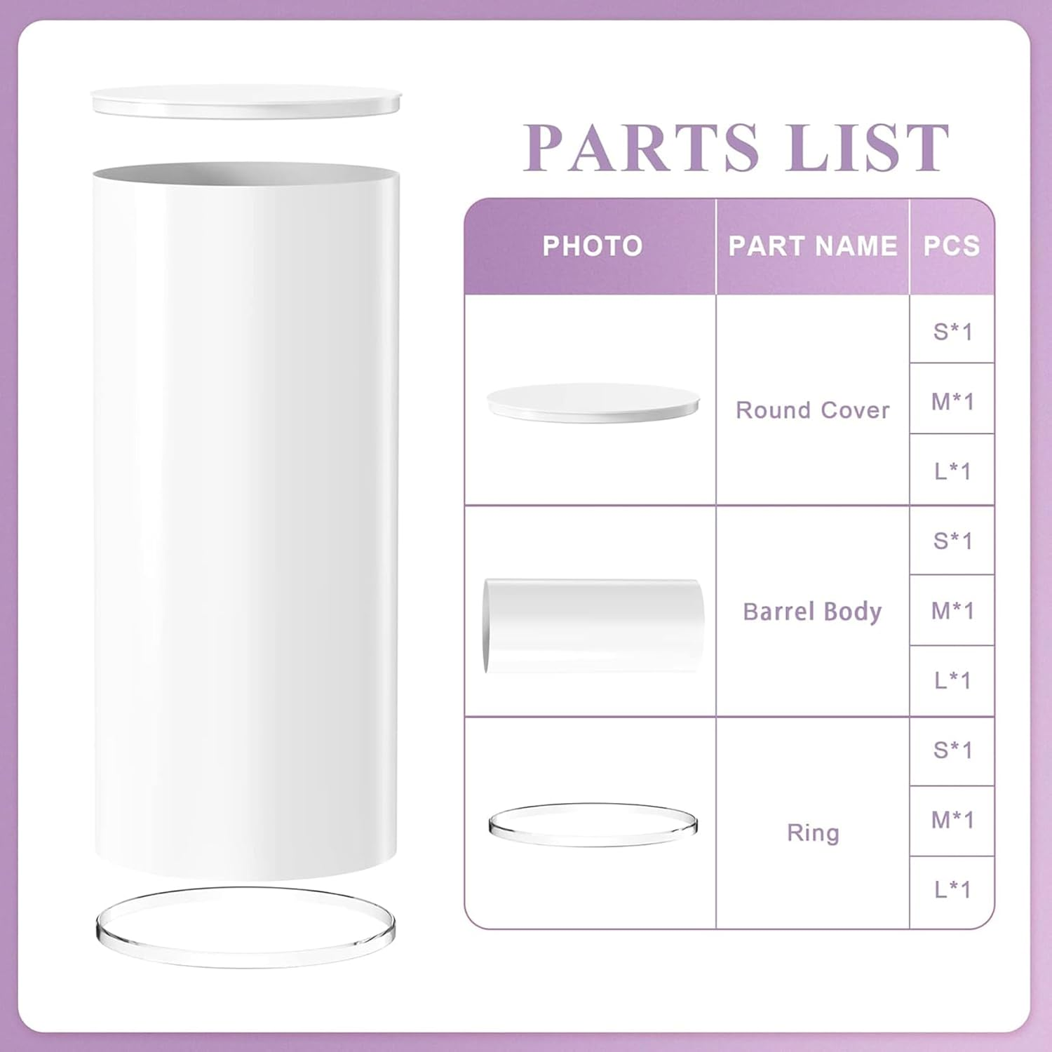 3Pcs Cylinder Pedestal Stands, round Display Plinth Pillars for Birthday Wedding Party Decor, White PVC 60Cm 75Cm 90Cm Tall